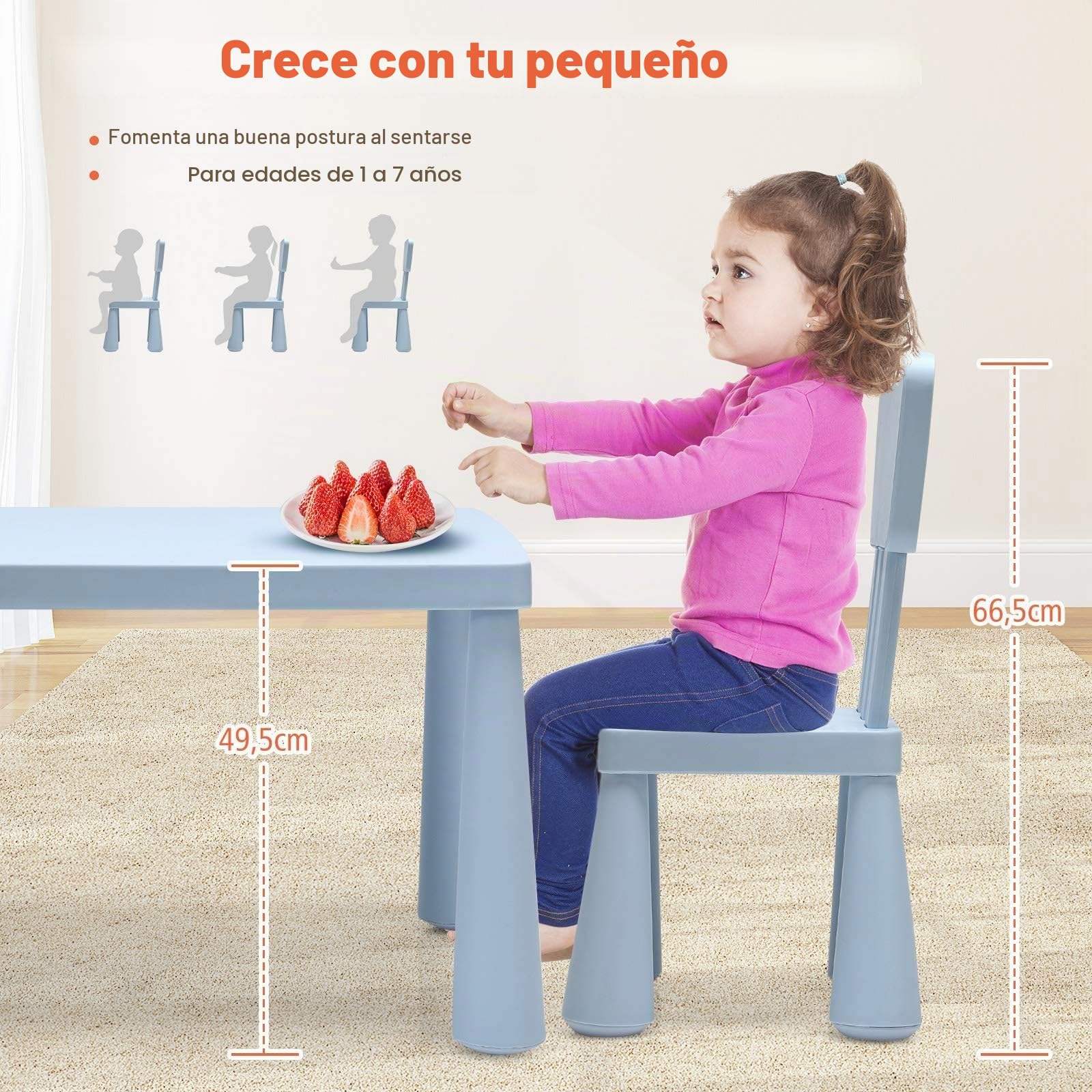 FANTASK Juego de Mesa Infantil de 3 Piezas, Mesa Infantil con 2 sillas, Muebles Infantiles de plástico, Mantel Individual para guardería y habitación Infantil (Azul)