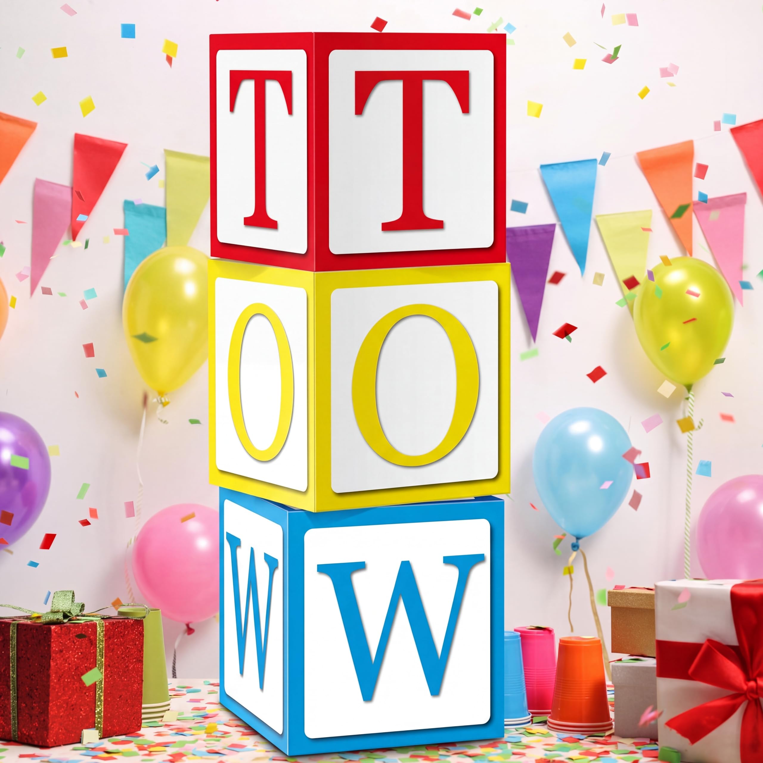 Photo 1 of ***STOCK PHOTO FOR REFERENCE ONLY***Dinifee 3 Pcs 2nd Birthday Balloon Box Set, Toy Balloon Blocks 11.8 x 11.8 Inches Birthday Party Supplies Decorations for Toy Theme Parties Celebration Baby Shower(Two)