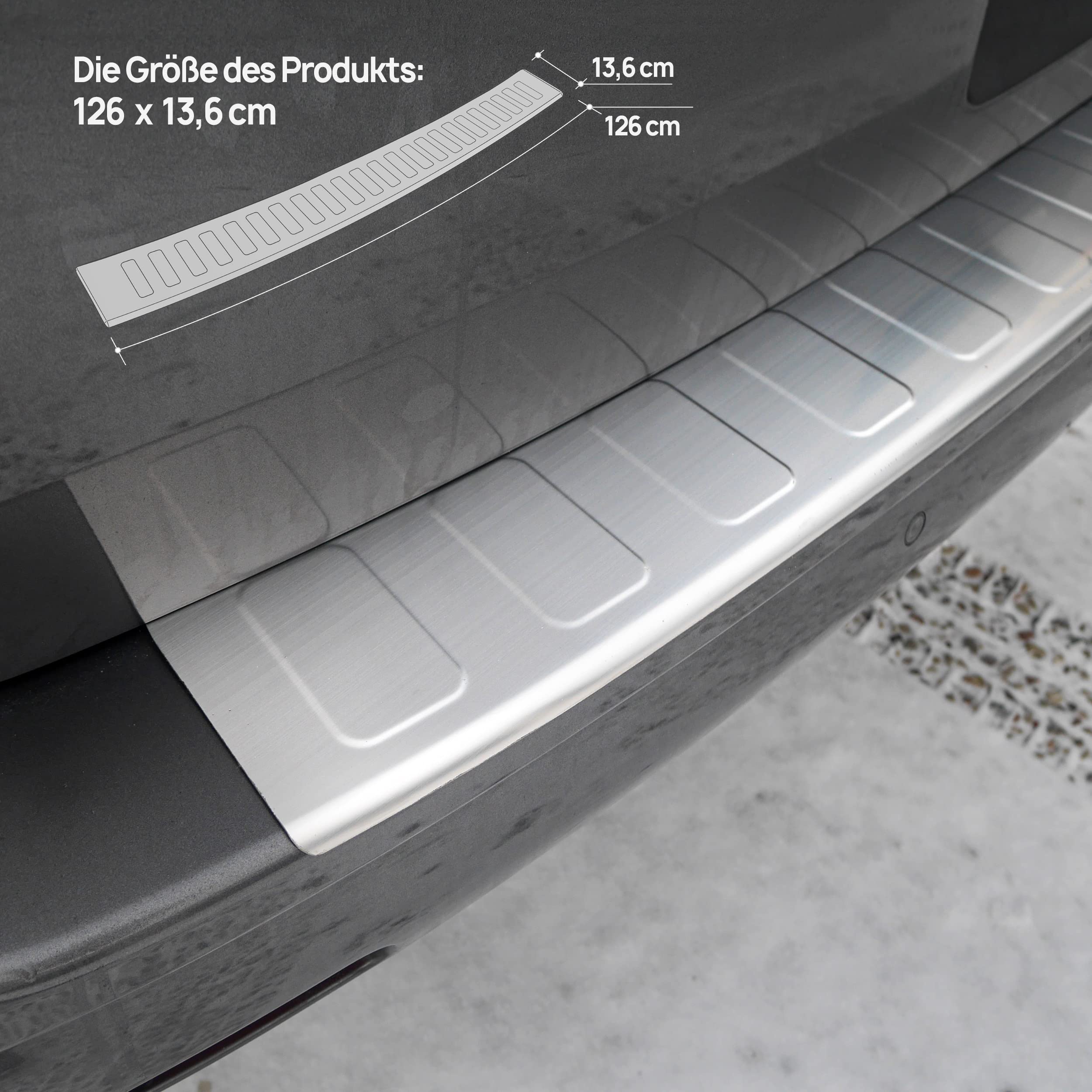 CHROMEMASTER | Ladekantenschutz | Kompatibel mit Opel Zafira Life 2019- S Compact, M Long; Gebürsteter Edelstahl, Silber Matt; Unsere Lackschutzleiste Sichert den Heckstoßfänger vor Kratzern