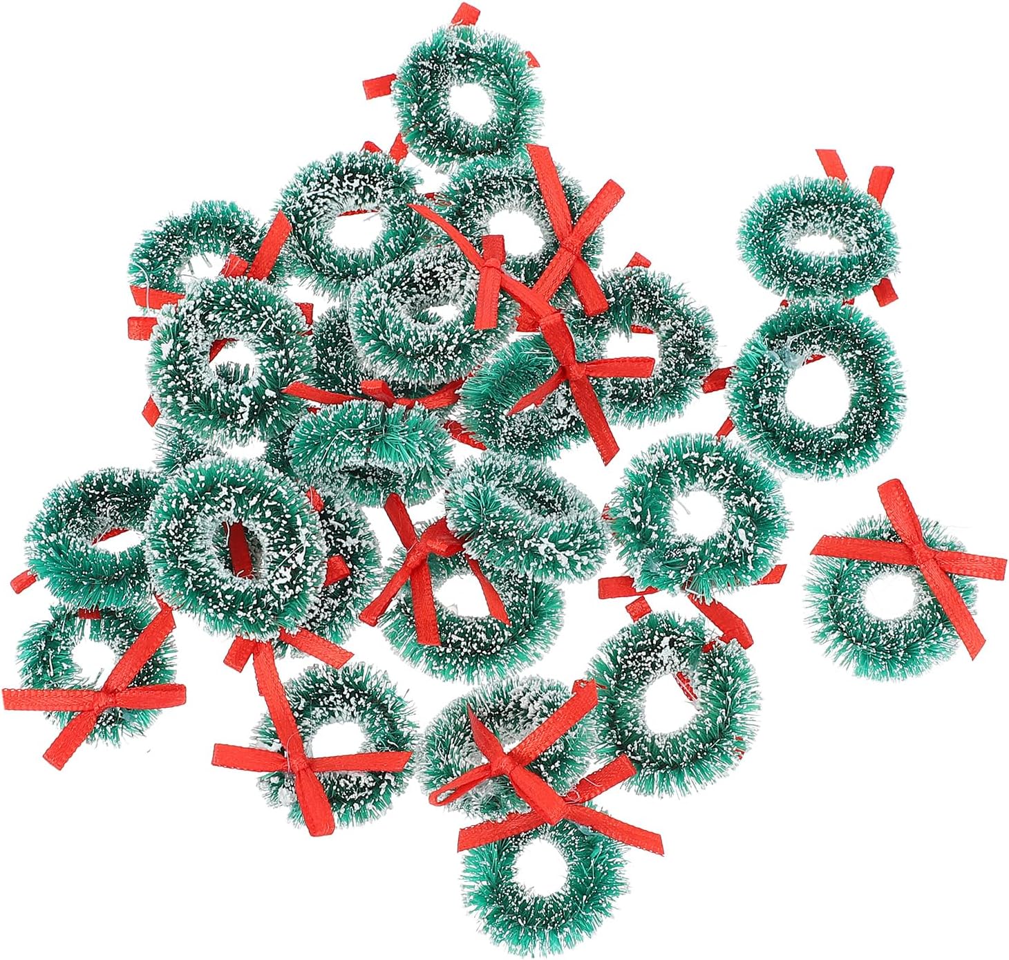 24Pcs Mini Christmas Wreath Artificial Dollhouse Decoration Miniature Christmas Wreath Christmas Tree Hanging Ornaments Christmas Decorations
