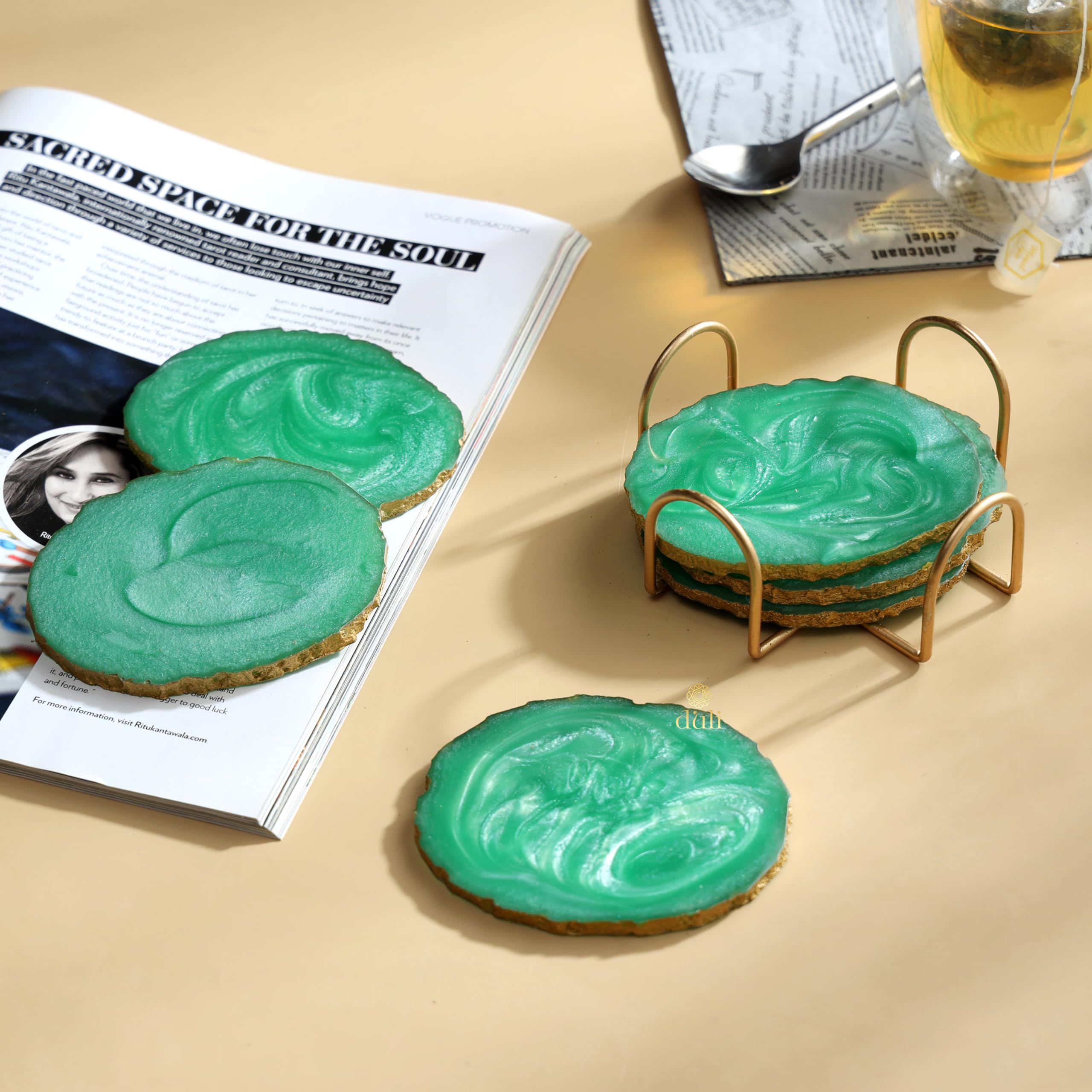 DULI Resin Coasters - Set of 6 with Holder -9