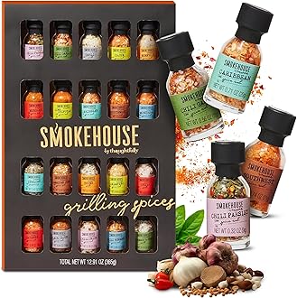 Smokehouse by Thoughtfully Ultimate Grilling Spice Set, Grill Seasoning Gift Set Flavors Include Chili Garlic, Rosemary and Herb, Lime Chipotle, Cajun Seasoning and More, Pack of 20