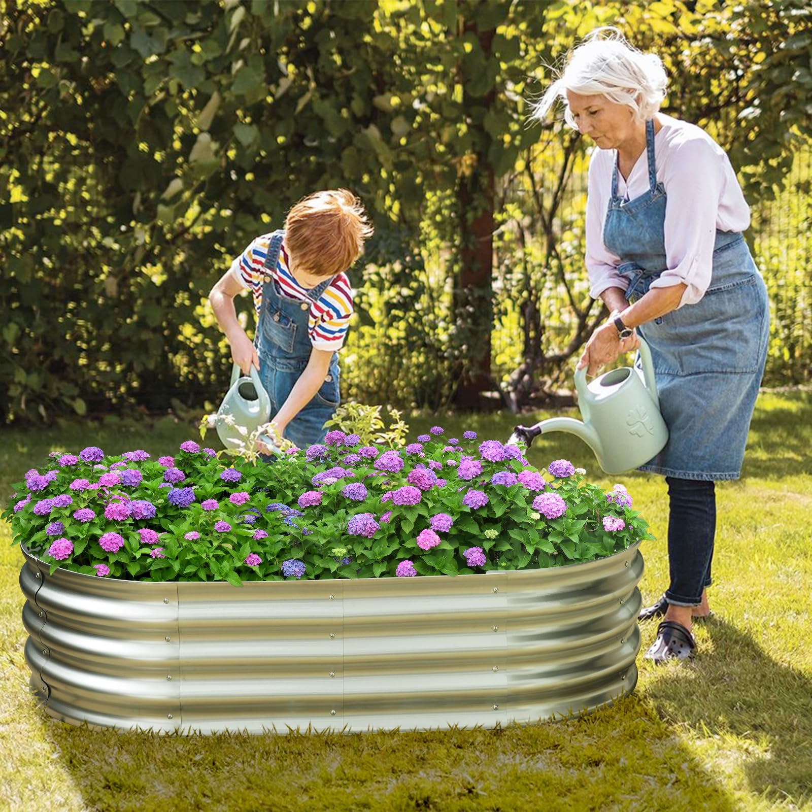 Galvanized Raised Garden Bed for Outdoor: 4X2X1ft Durable Metal Vegetable Plant Container Kit - Oval Planter Box for Gardening Flower Trough （2 Pack）