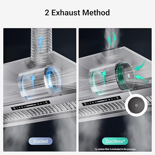 Miniatura 3 de IKTCH Campana extractora integrada de 36 pulgadas, 900 CFM, conducto convertible sin conductos, campana de ventilación de cocina de acero inoxidable