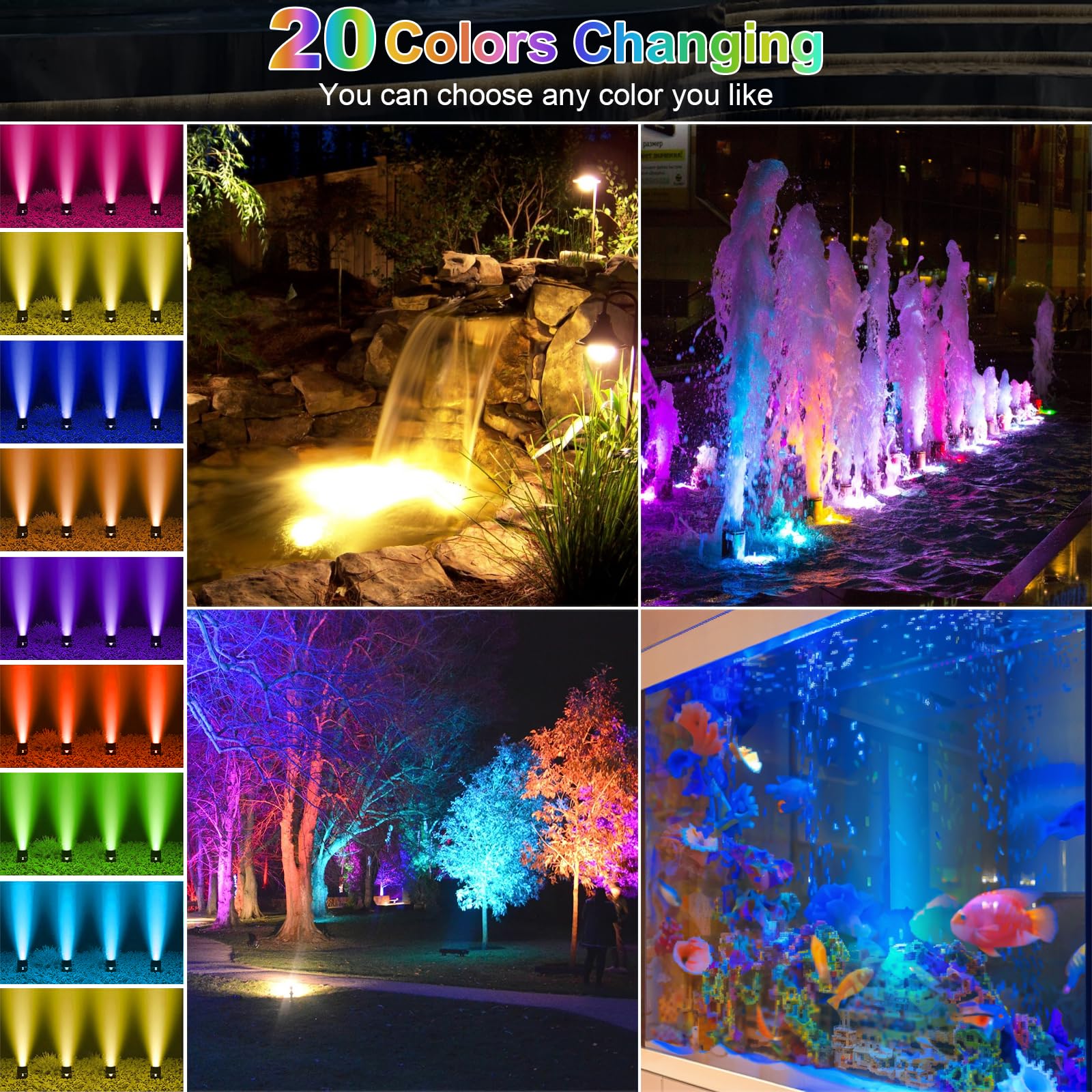 RGB Unterwasser-Teichlichter, 20 Farben, dimmbar, tauchfähig, LED-Brunnenlichter mit Timer, IP68 wasserdicht mit Fernbedienung, für Außenteiche, Aquarium, Garten, Pool (4 Stück)