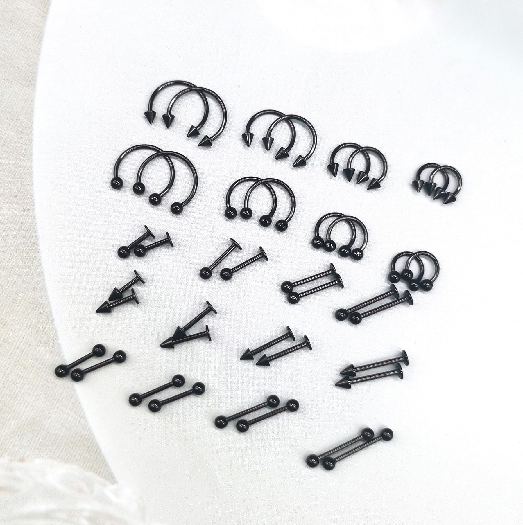 40Pcs 16G Lip Rings Surgical Steel Snake Bite Jewelry Labret Monroe Barbell Daith Tragus Helix Piercing Nose Septum Jewelry for Women Men 6mm/8mm/10mm/12mm