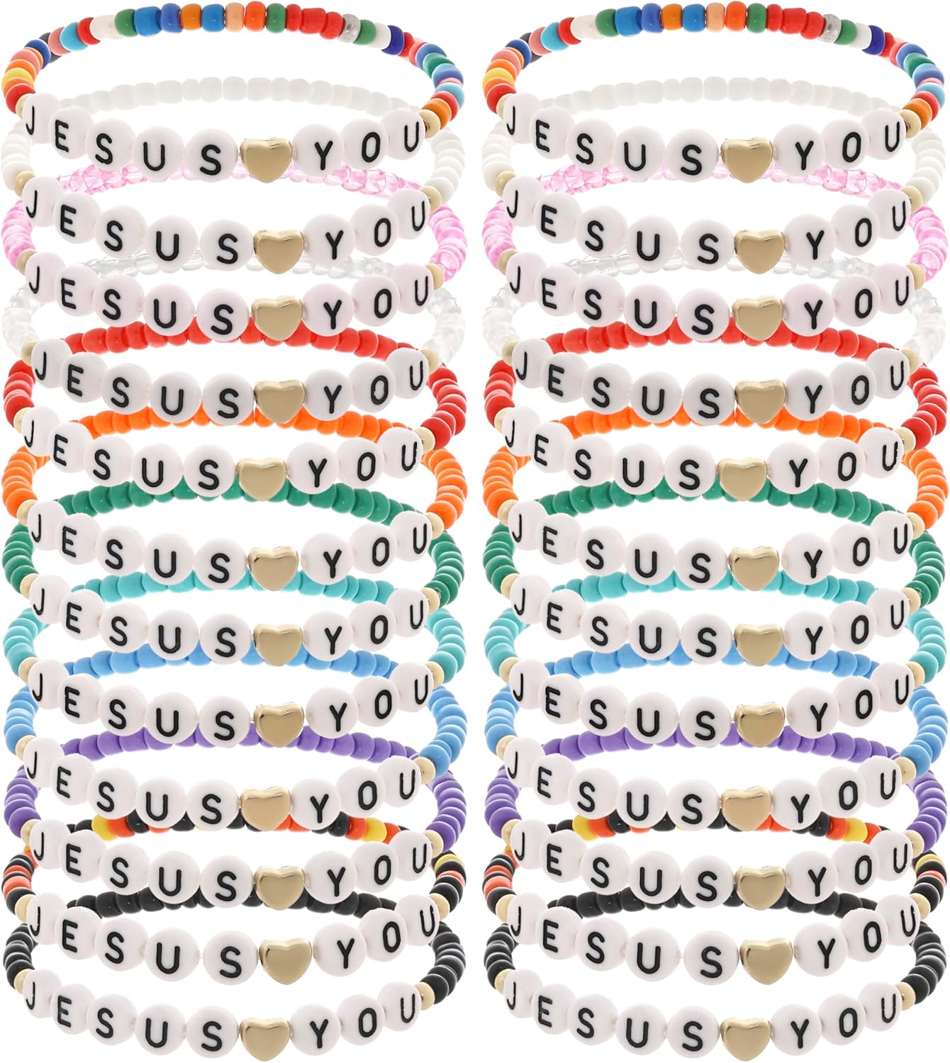 Taouzi 24Pcs 𝐉𝐞𝐬𝐮𝐬 𝐋𝐨𝐯𝐞𝐬 𝐘𝐨𝐮 Bracelets Bulk Handmade Clay Beads 𝐁𝐢𝐛𝐥𝐞 𝐕𝐞𝐫𝐬𝐞 Bracelets Christian Friendship Jewelry Xmas Gifts for Women