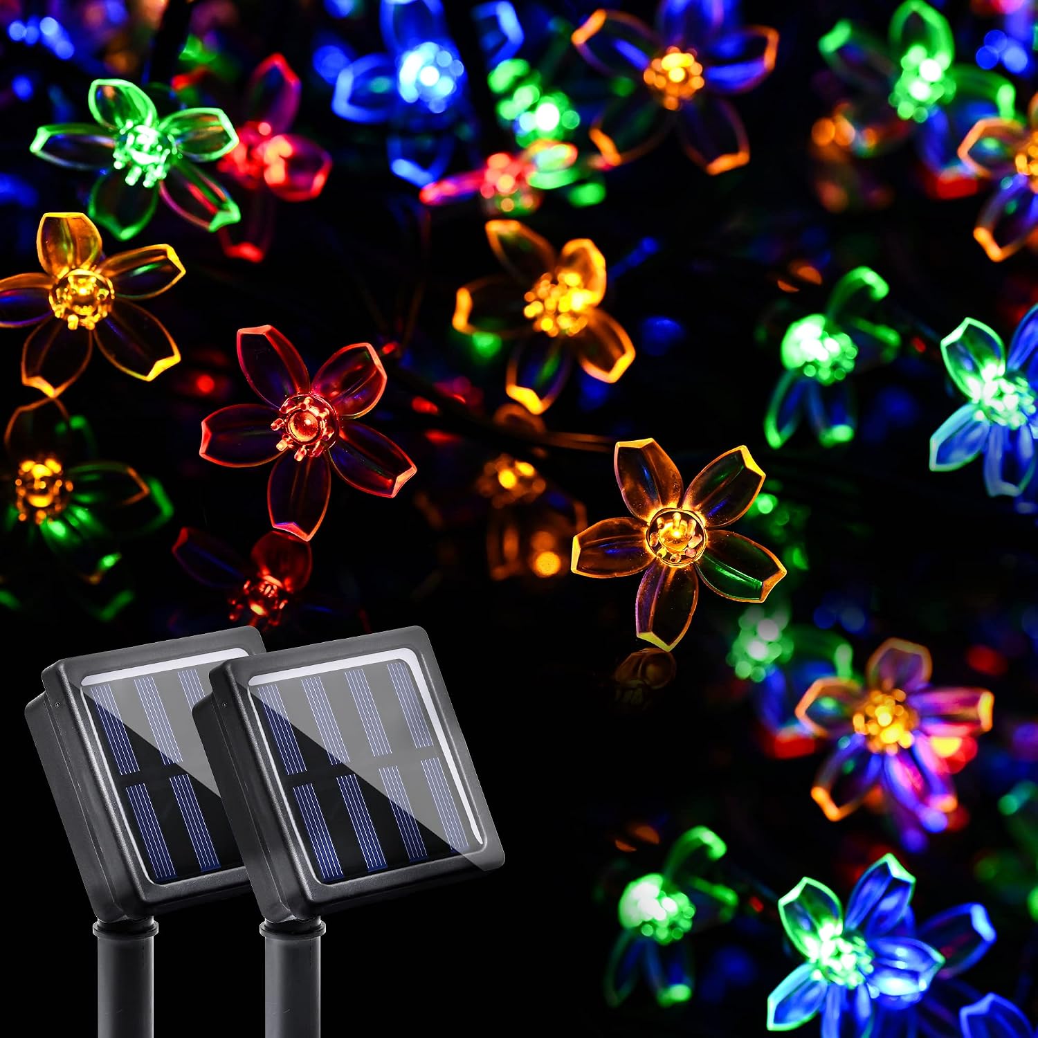 GIGALUMI 2 Pack Solar Flower Strings Lights, Solar Fairy Lights Total 46 Feet 100 LED Cherry Blossoms String Lights for Outdoor, Home, Lawn, Wedding, Patio, Party and Holiday Decorations-Multicolor