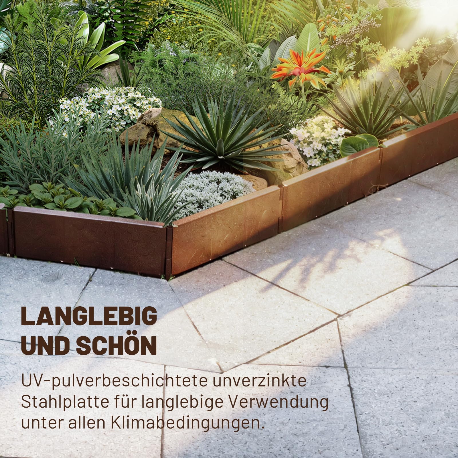 Audemar Metall Rasenkante Flexible Beetumrandung 10cm x 30cm Wetterfestes Einfache Montage Beeteinfassung für Garten, Beet, Beetgestaltung, Rasen und Wege inkl. 10 Stück Macht 3M, Bronze