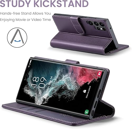 Miniatura 4 de Funda tipo cartera para Samsung Galaxy S22 Ultra con bloqueo RFID, soporte para tarjeta de crédito, de piel sintética, función atril, funda