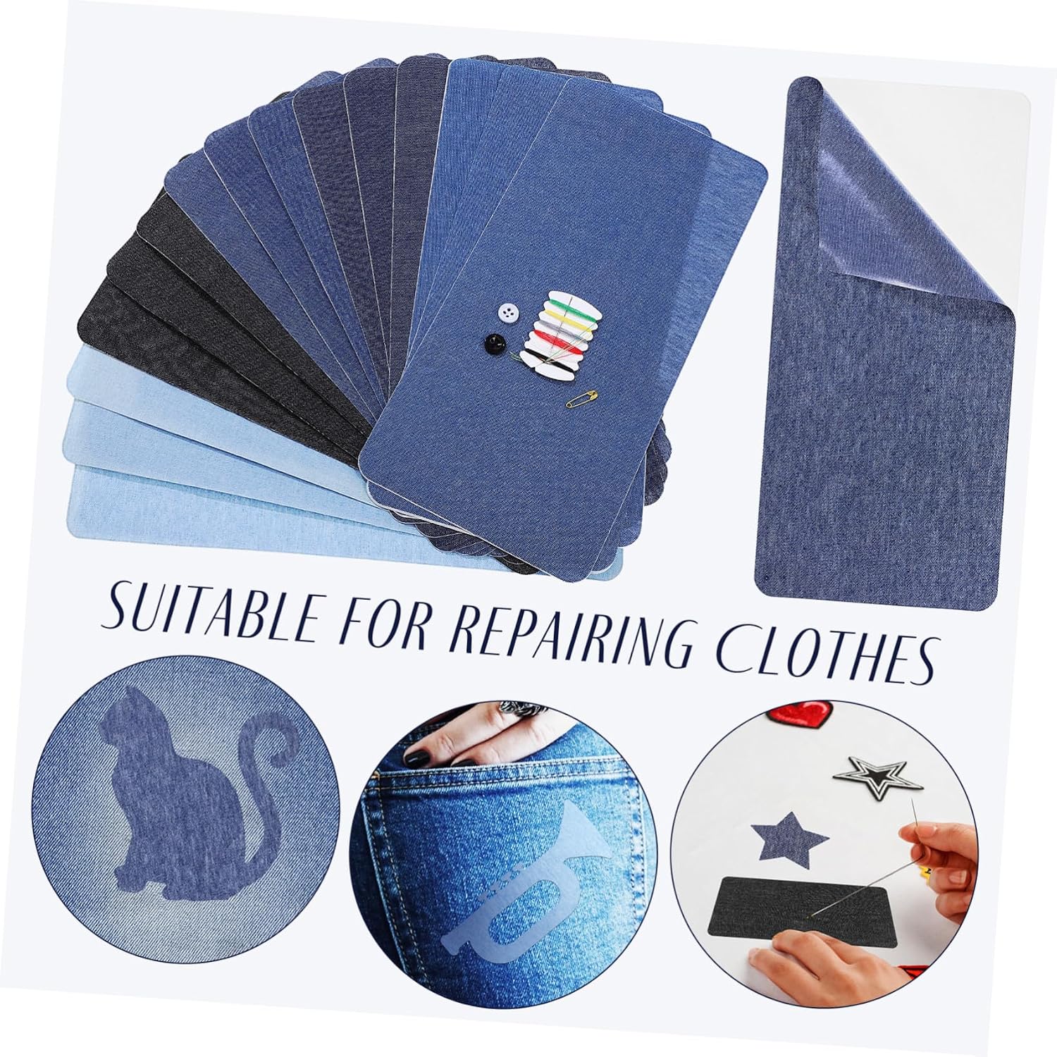 15 Pcs Iron on Jean Patches for Clothing Repair Denim Fabric Mending Patches Easy to Apply in Jeans and Pants Suitable for DIY Projects
