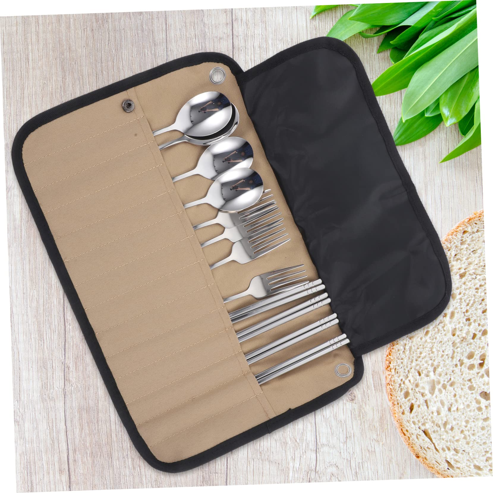 Toyvian Set Posate da Campeggio in Acciaio Inossidabile Borsa di Stoccaggio, Kit Utensili Portatili per Escursioni, Picnic e Attività Outdoor