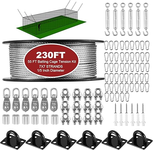 Kit de tensión de alambre de malla de acero inoxidable (35 pies55 pies70 pies), jaula de bateo retráctil, jaula de bateo retráctil, jaula de bateo