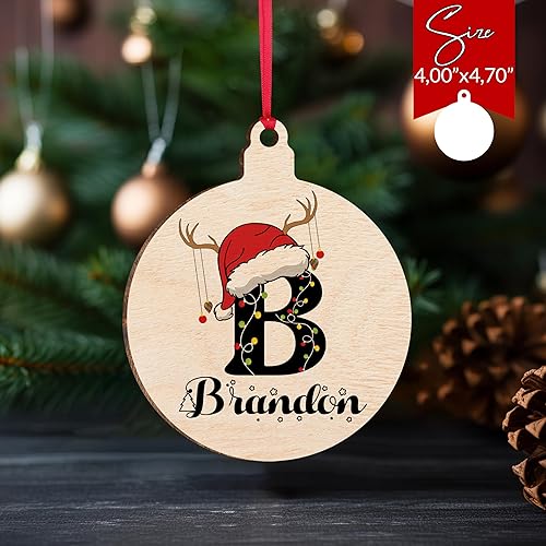 Miniatura 3 de Adorno de Navidad personalizado con inicial de sombrero de Papá Noel, decoración de árbol de Navidad con nombre de familia, calcetín con monograma