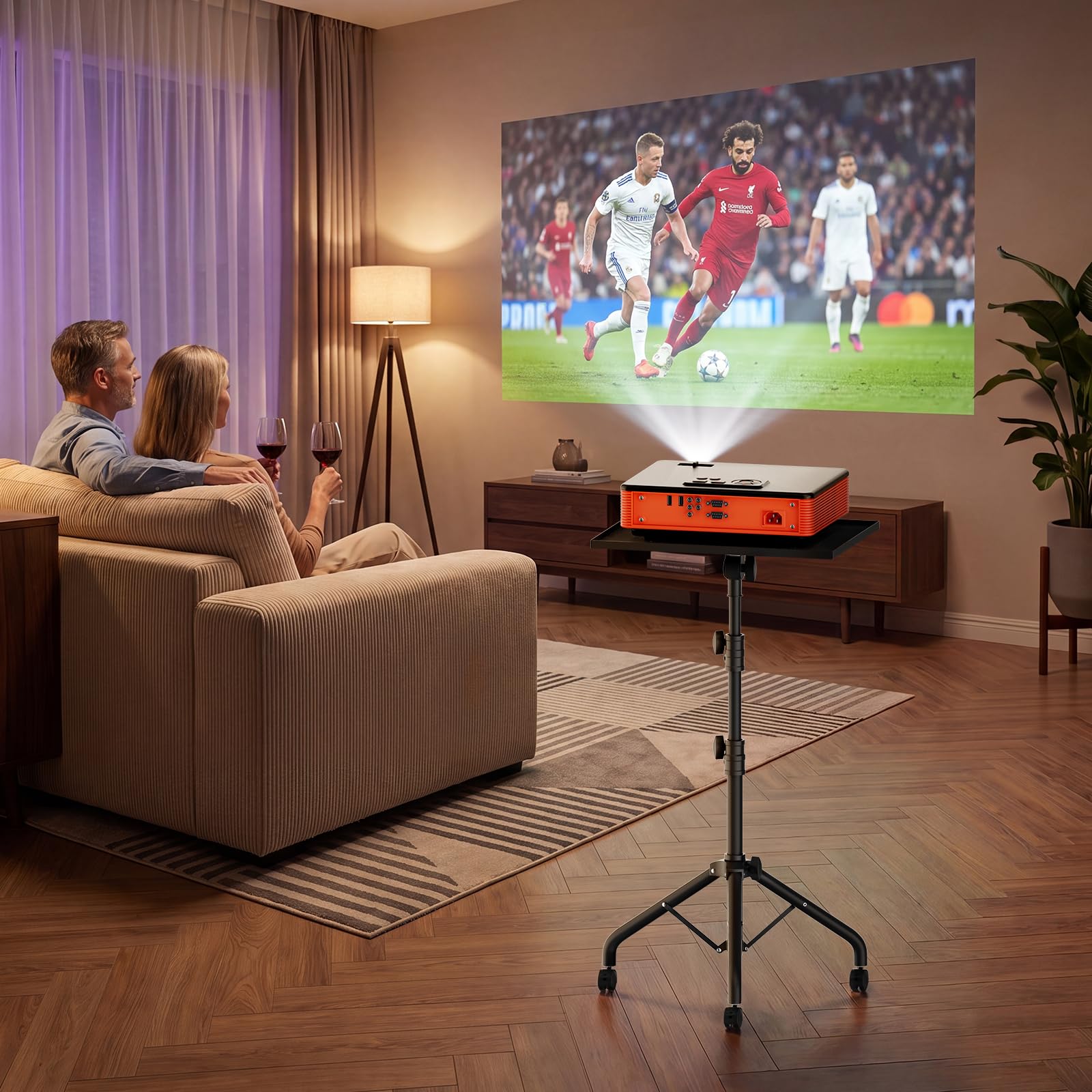 Trépied pour vidéoprojecteur réglable en hauteur de 73 à 120 cm, support de projecteur mobile en métal avec roues verrouillables – Pour home cinéma, entreprise et extérieur
