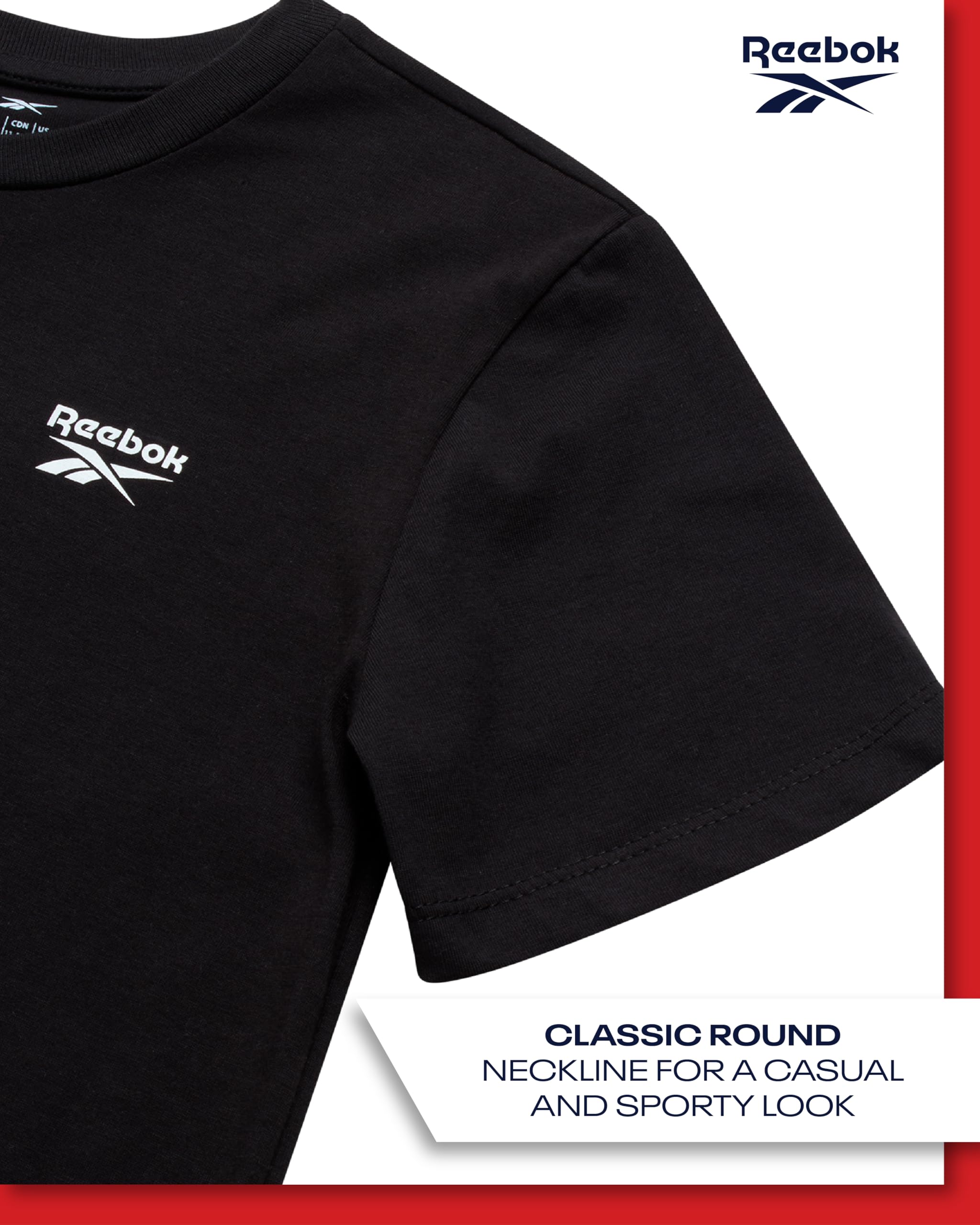 Reebok Jungen-Shirt – kurzärmeliges Baumwoll-T-Shirt für Jungen mit Logo – Sommerkleidung für Schule und Spielen (Größen 36-42)