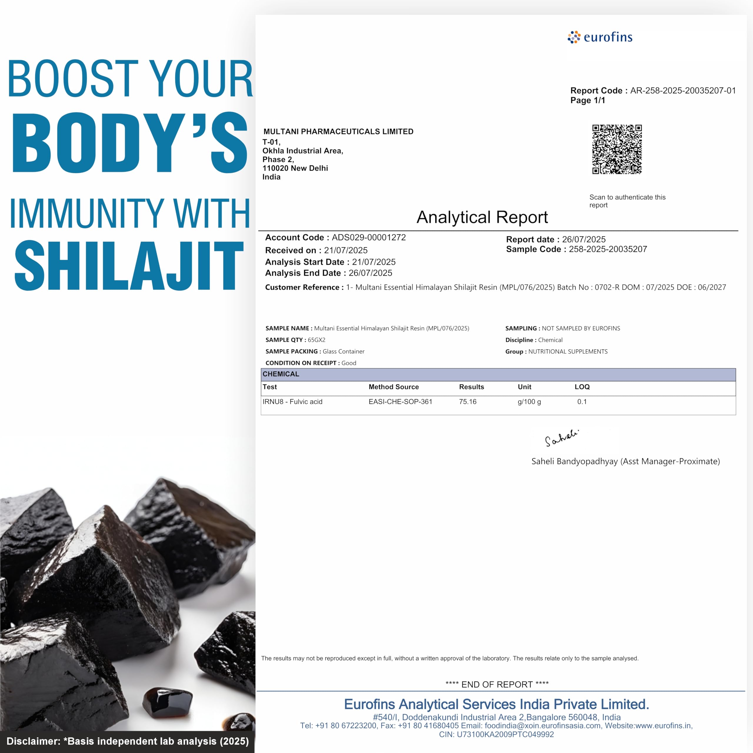 Multani Essentials Himalayan Shilajit Resin 10g with Ashwagandha, Gokhru, Haldi, Safed Musli | Stamina, Energy, and Power | Supports Rejuvenation | More Than 70% Fulvic Acid | 10 gm — Amazon image 3