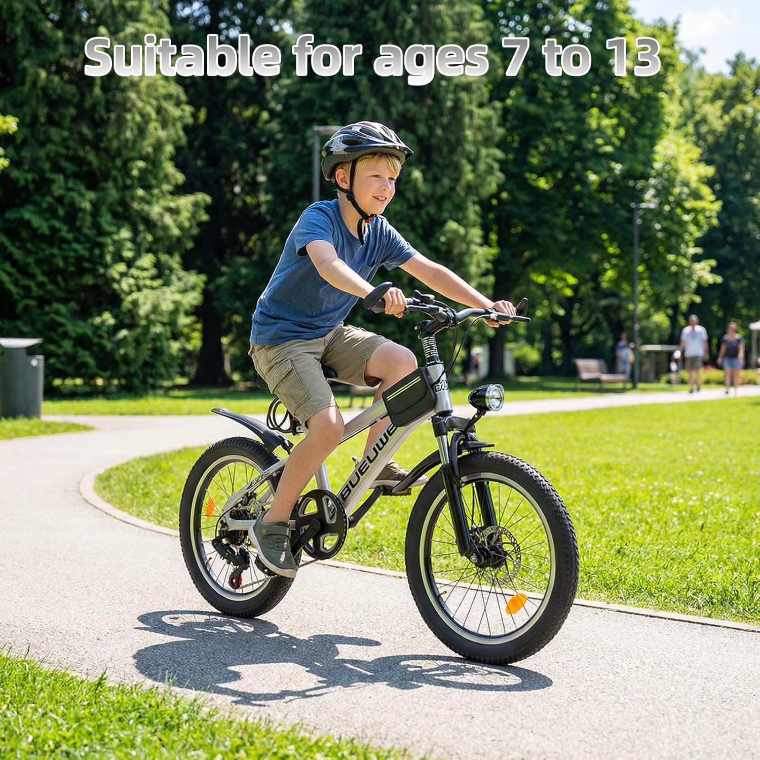 Kids Bike for Boys & Girls Ages 7–12, 20/24 Inch Mountain Bicycle with 7-Speed Gear, Dual Disc Brakes, Suspension Fork, LED Headlight – Youth Bike for Outdoor Riding