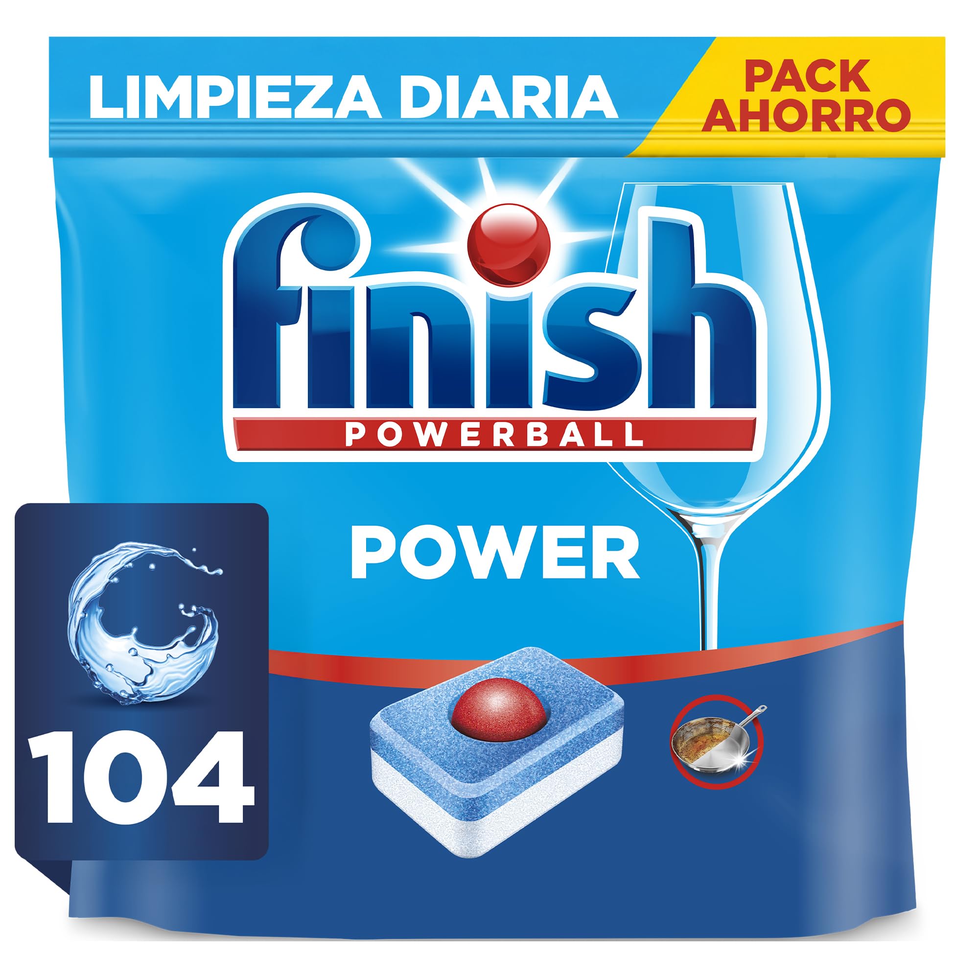 Finish Powerball Power All in 1 Pastillas para el lavavajillas todo en 1 - Pack ahorro 104 pastillas