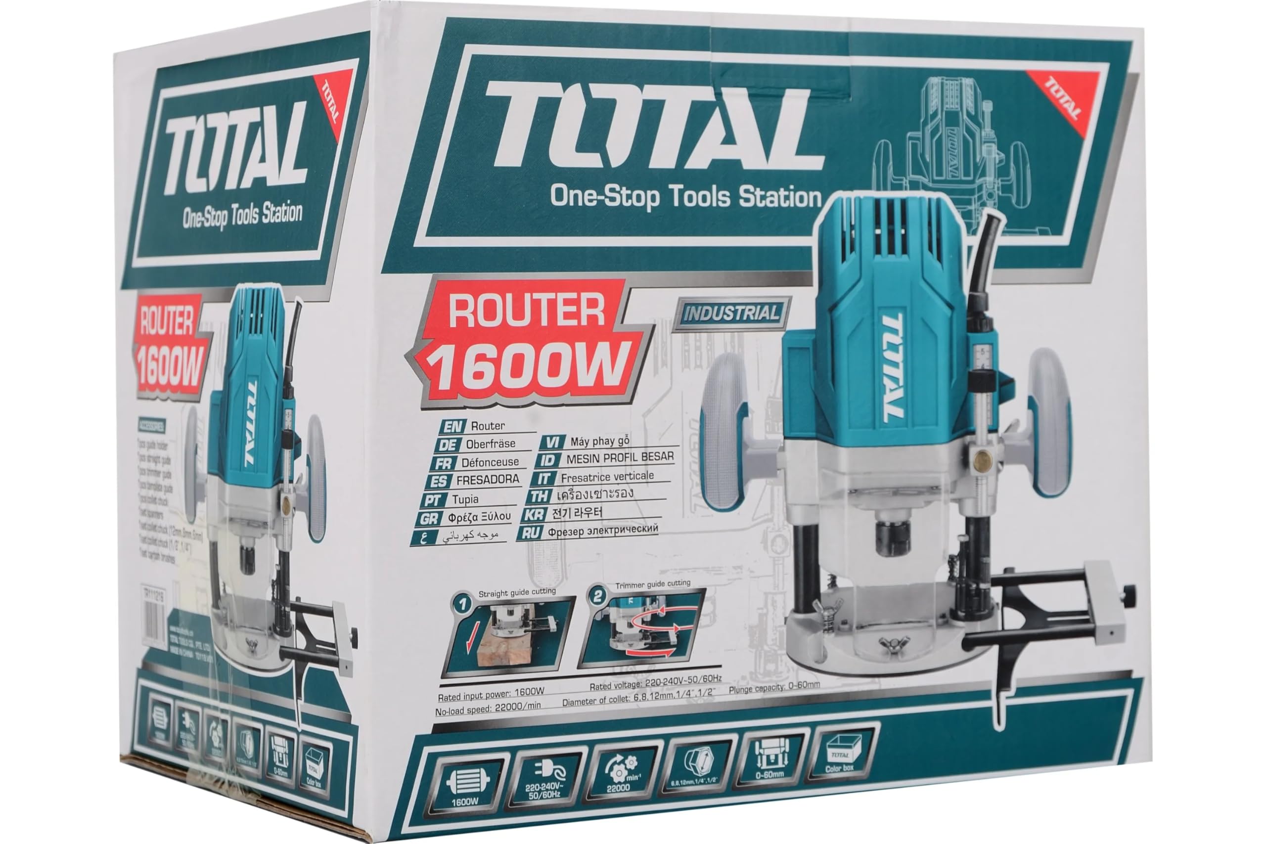 Tupia Coluna Manual 12mm 1600W TOTAL Pinça 6, 8, 12mm 1/2 E 1/4