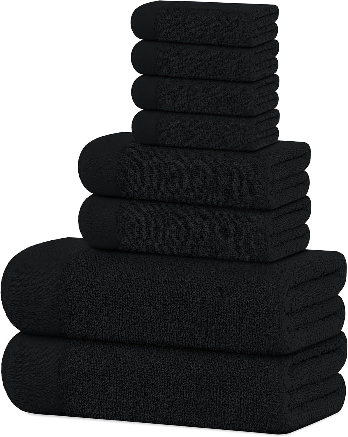 Tens Towels Pack of 8 Popcorn Textured Luxury Towels Set, 2 Extra Large Bath, 2 Hand, 4 Washcloths, 100% Cotton, Plush Hotel Quality, Super Absorbent, Perfect for Your Bathroom, Black