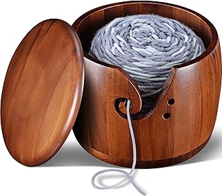 Foxyoo Yarn Bowl for Crocheting - 7x5in Large Wood Knitting Bowl with Lid, Crochet Accessories and Knitting Gadgets Supplies