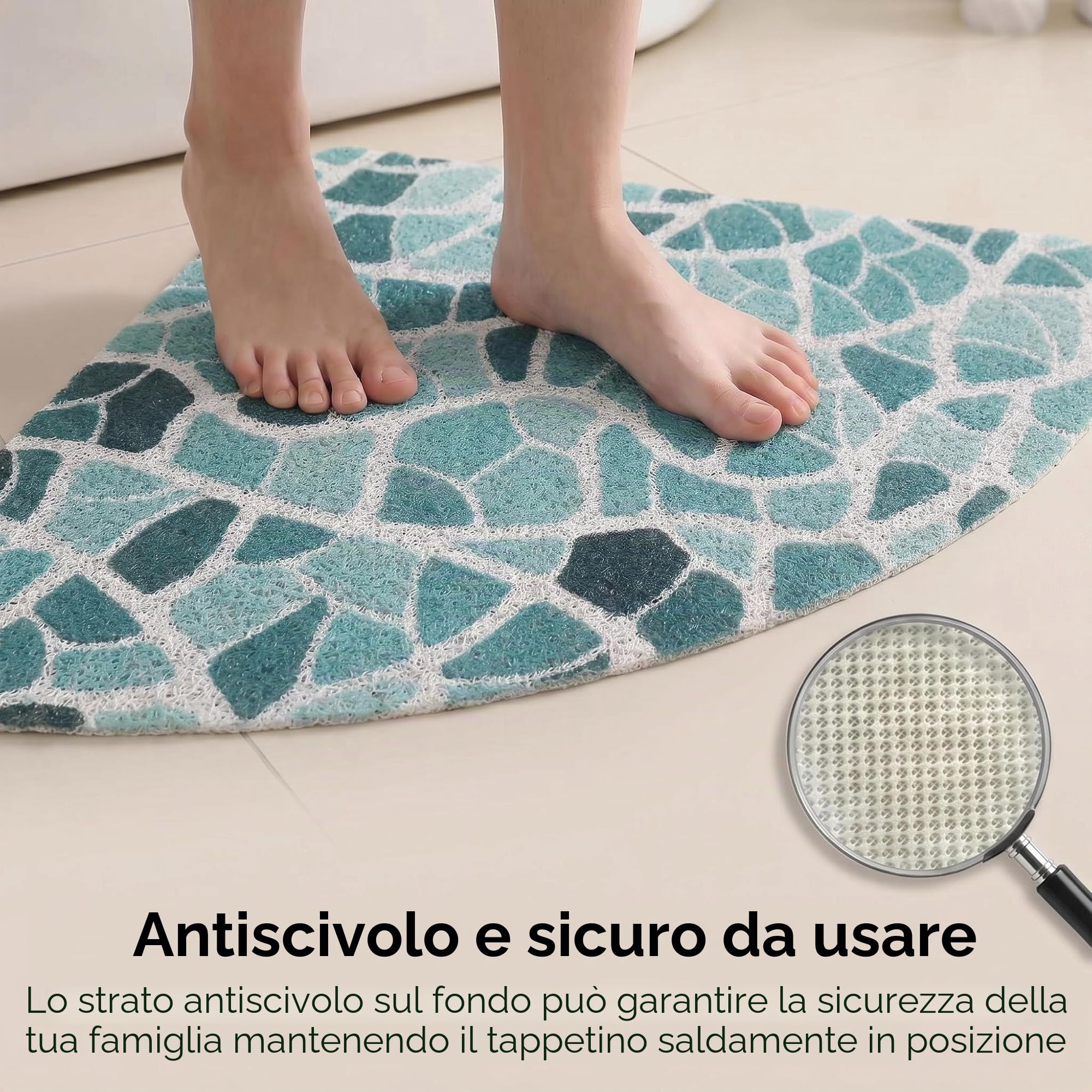 Tappetino da doccia angolare antiscivolo e antimuffa, 70 x 70 cm, tappetini doccia triangolari in luffa per interno doccia, tappetino doccia quadrante in morbido PVC con scarico per anziani, tappetino