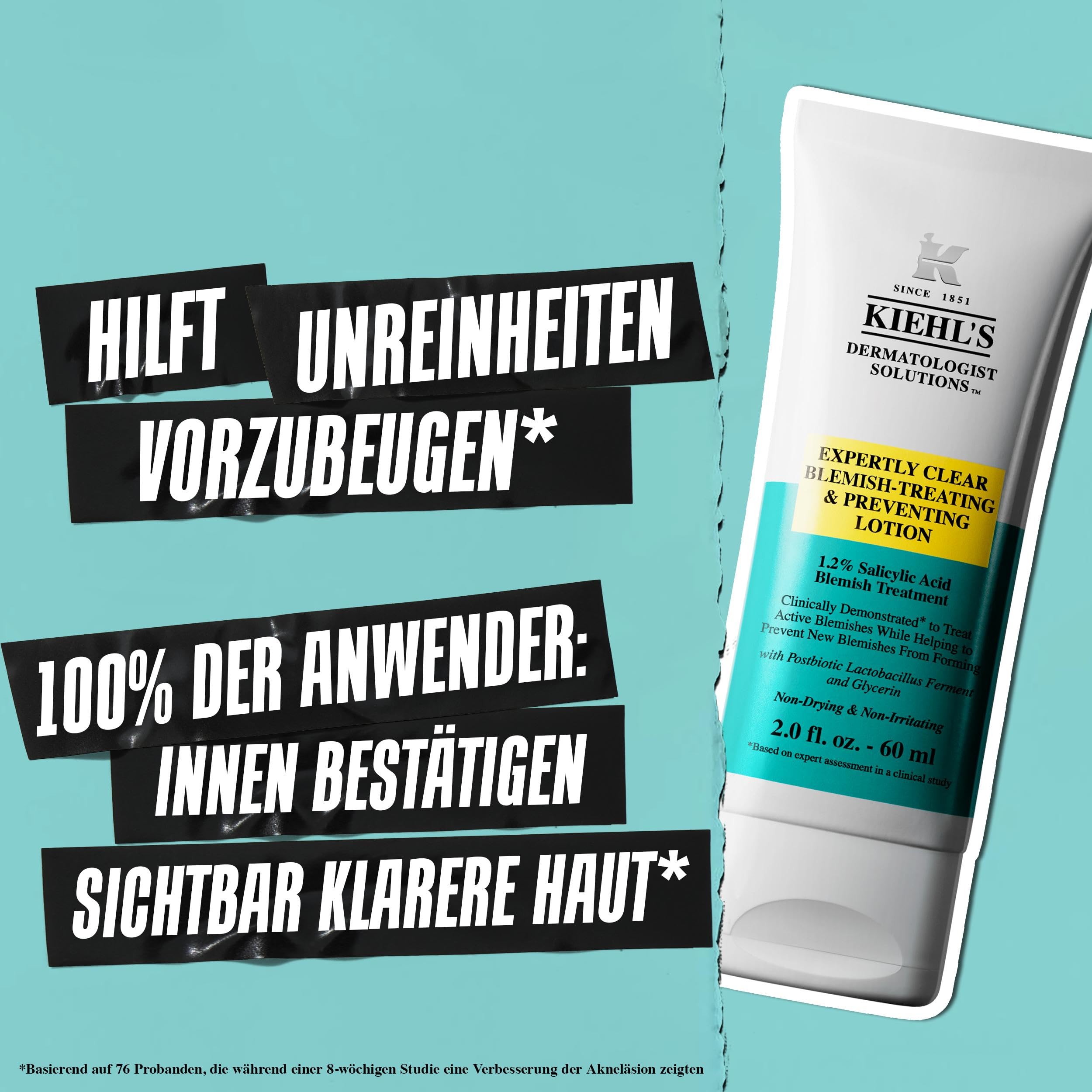 KIEHL'S Expertly Clear Blemish Treating & Preventing Lotion, 60 ml, Anti-Unreinheiten-Lotion mit Salicylsäure und Niacinamiden, zur Beseitigung und Vorbeugung von Pickeln und Unreinheiten