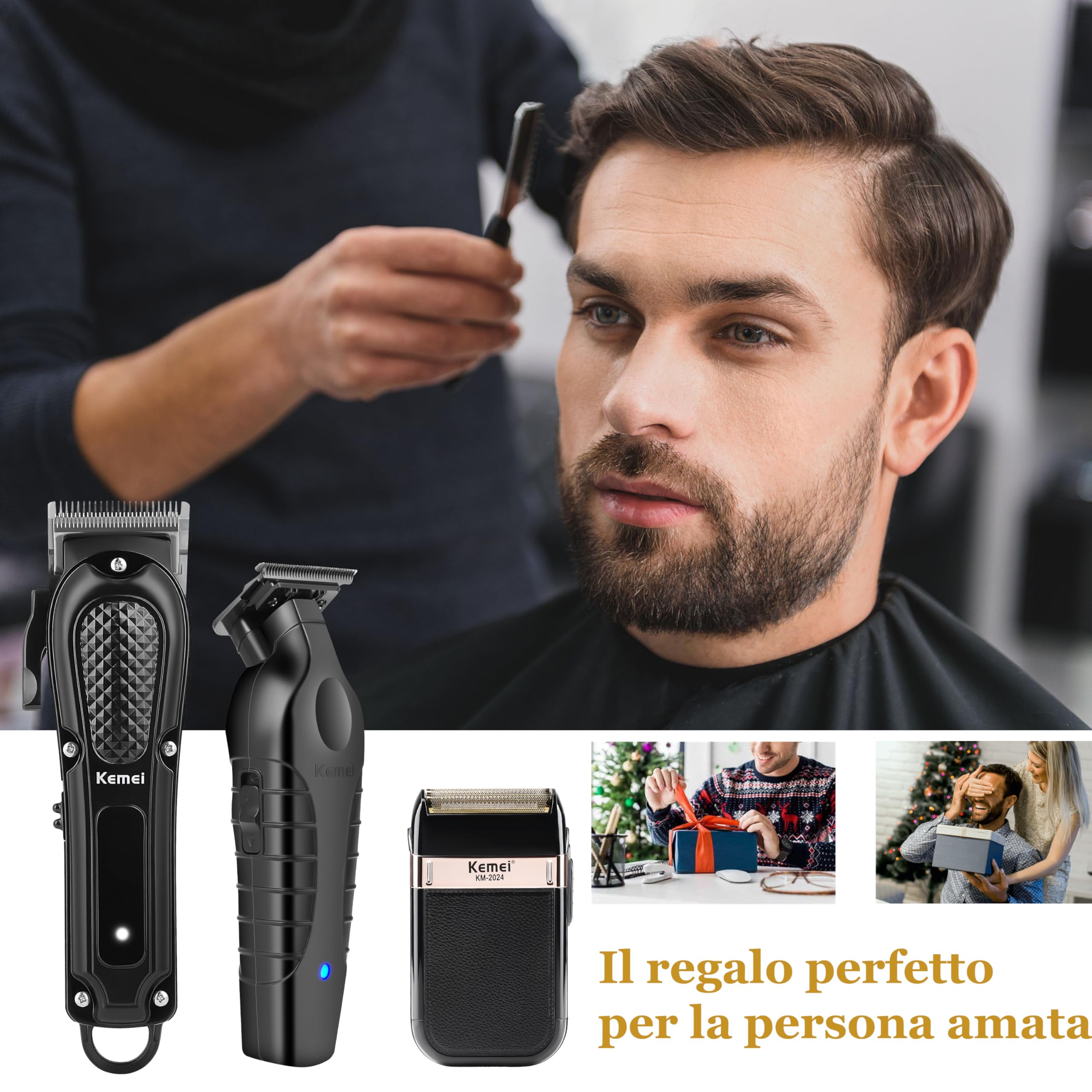 Tagliacapelli professionale KEMEI per uomo, tagliacapelli da barbiere senza fili, regolabarba, rasoio elettrico a lamina con rete di ricambio, KM-2299, KM-1071, KM-2024