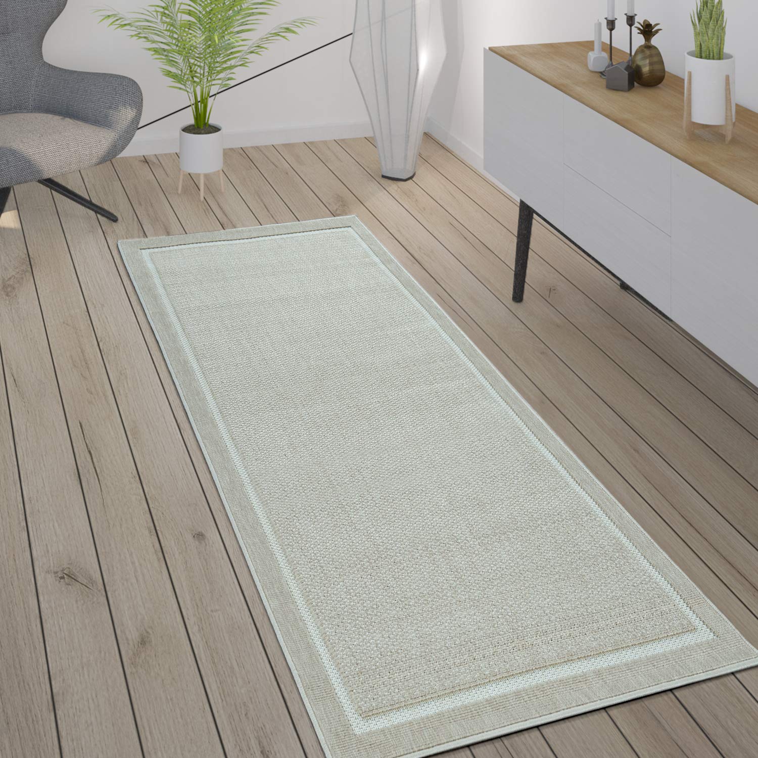 Paco Home Outdoor Teppich wetterfest Skandinavisch für Terrasse, Balkon & Garten pflegeleicht & robust Modernes Design Indoor & Outdoor geeignet, Grösse:80x150 cm, Farbe:Beige 2