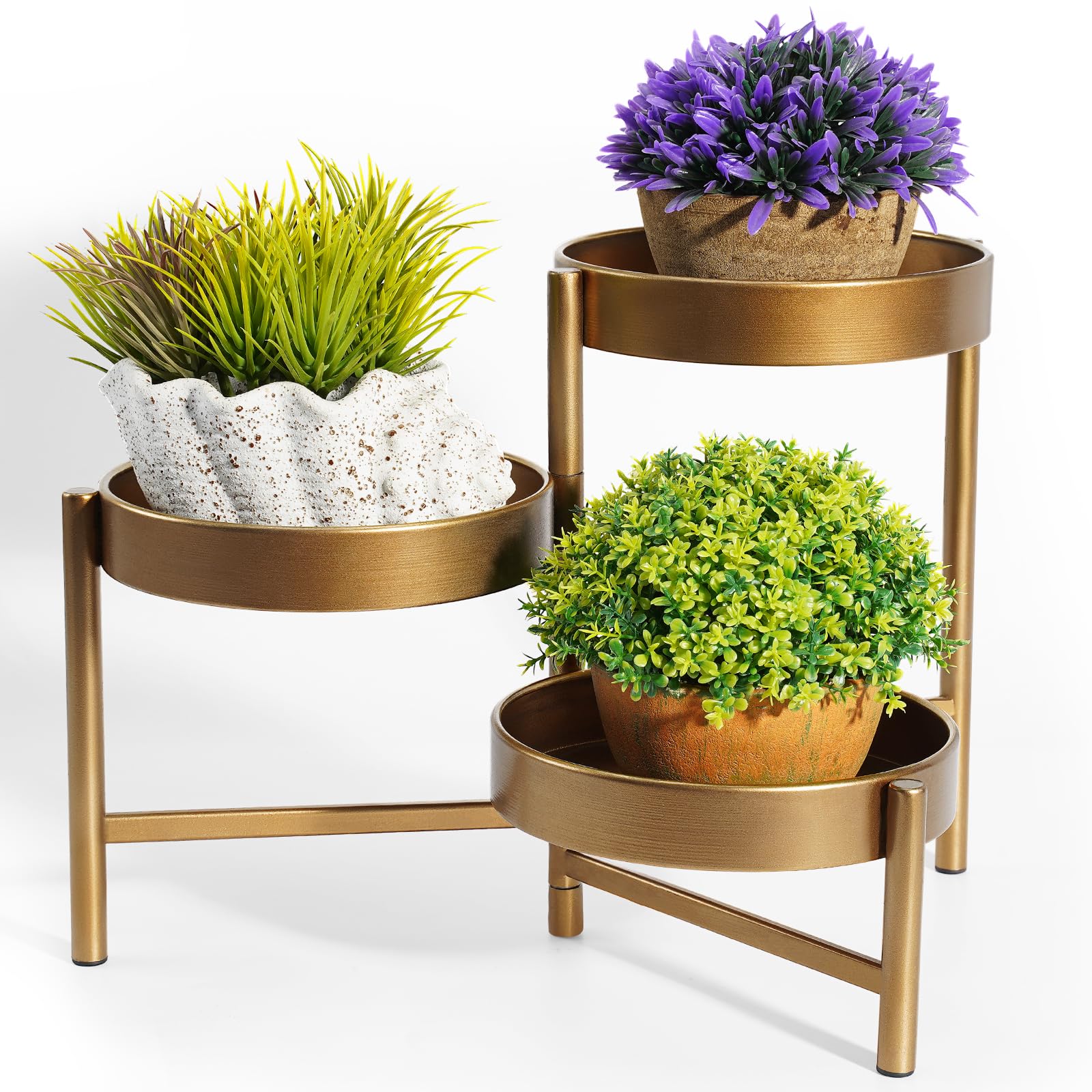 Support pour plantes bronze de 3 niveaux en métal pour bonsaï de balcon