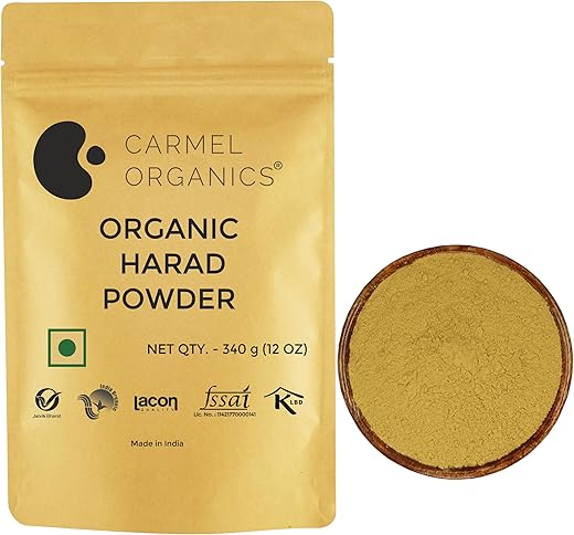 CARMEL ORGANICS Harad/Haritaki Powder(340 Grams) | Jaivik Bharat Certified | Terminalia Chebula | Kadukkai Podi/Karakkaya Pudiyamu | No Added Preservatives