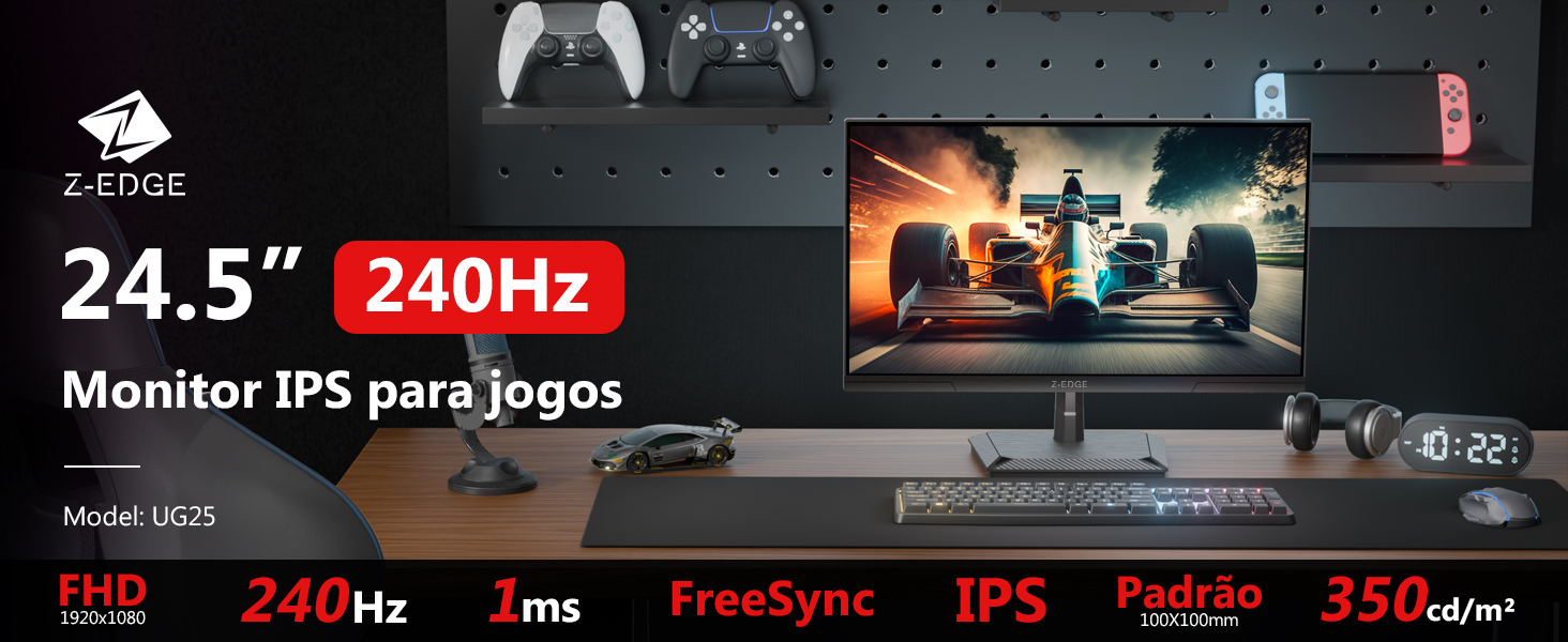 Monitor Gamer pc 24,5 polegadas Z-Edge, 240Hz, 1 ms IPS, Full HD