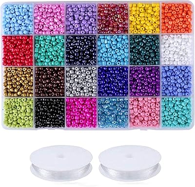 Efivs Arts 5200pcs Seed Beads 24 Colors 6/0 4mm Round Loose Pony Beads Waist Craft Beads Kit Rainbow Beads for Bracelets Jewely Making, DIY Crafting