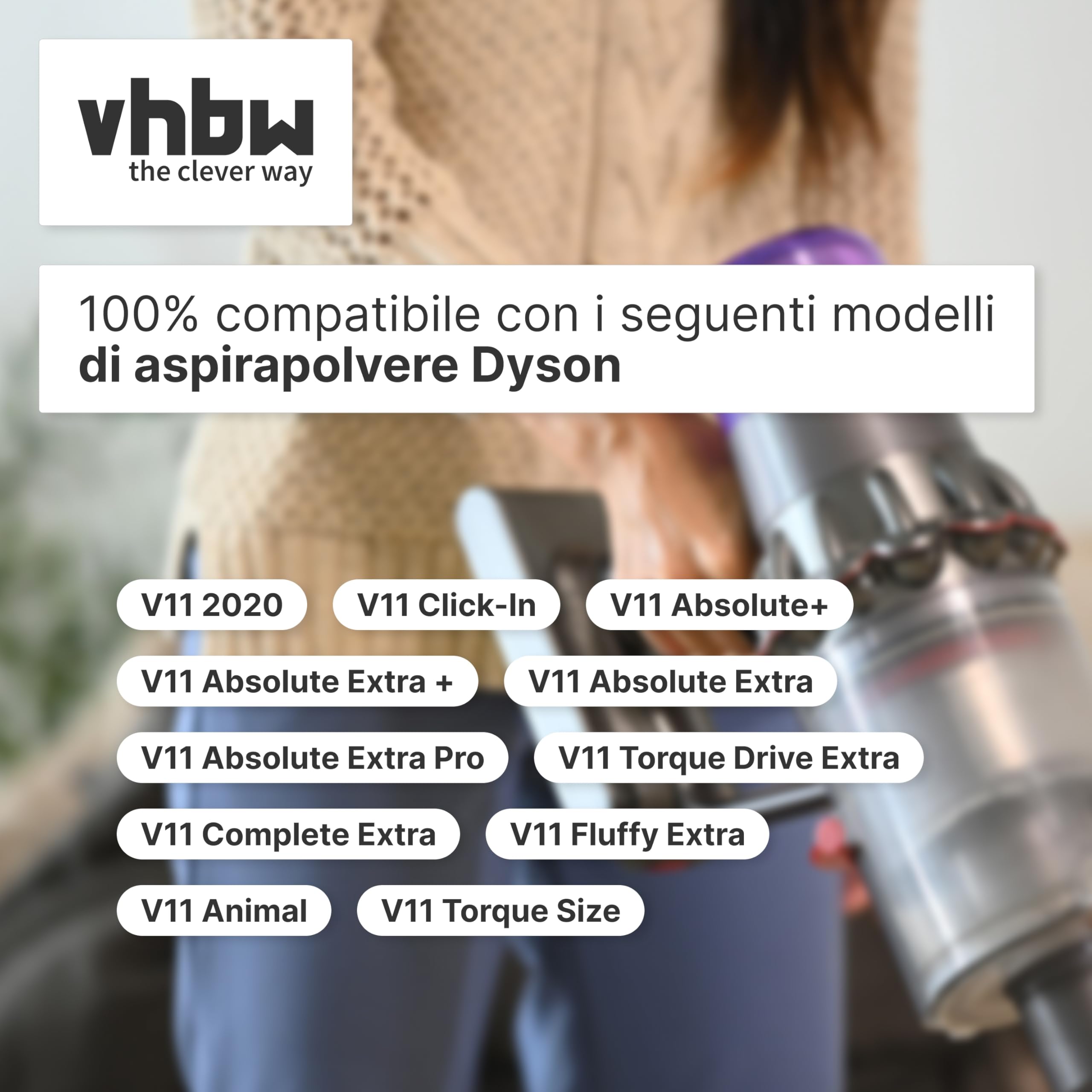 vhbw batteria compatibile con Dyson V11 Complete Extra, Click-In, Fluffy Extra aspirapolvere (3600mAh, 25,2V, Li-Ion, grigio scuro)