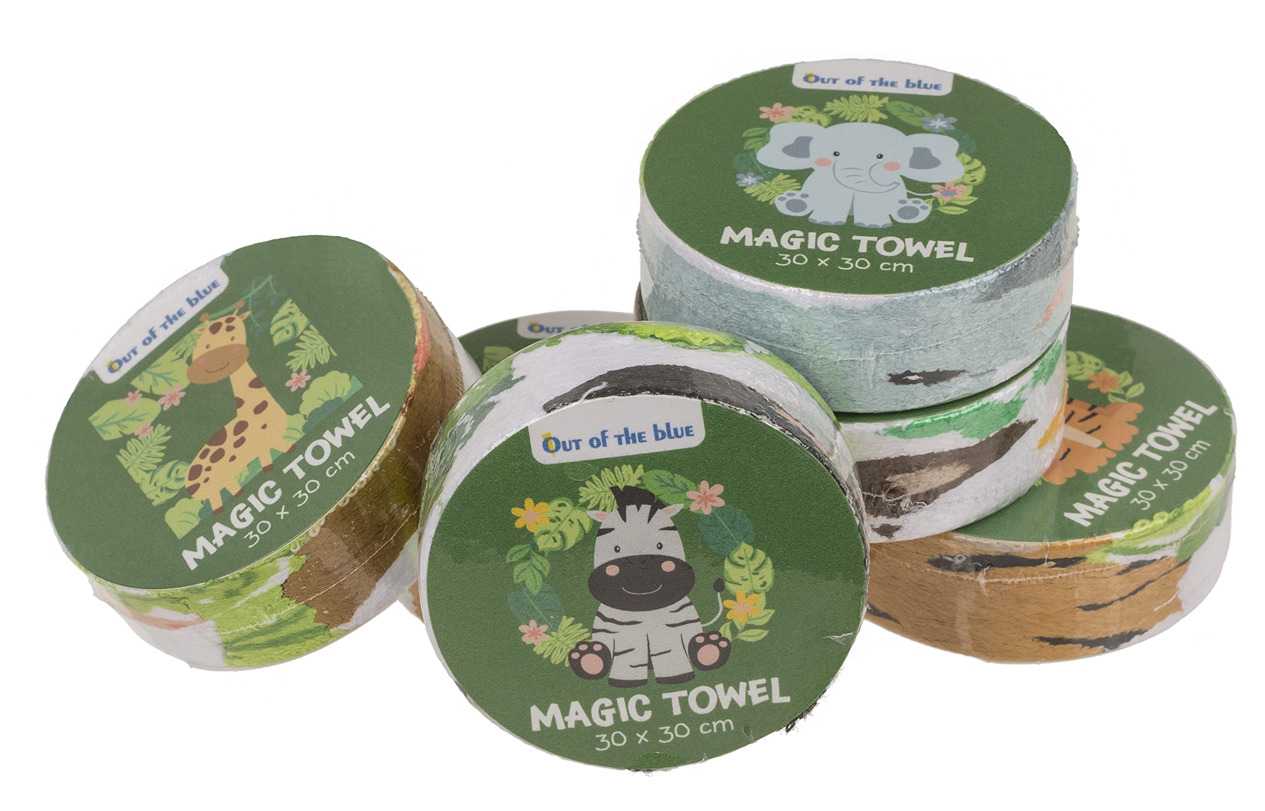 Set di Salviettine Magiche, Panno Magico, Asciugamano Magico, Borsa per Feste, Regalo per Bambini Tombola (Set di 6 Animali Safari)