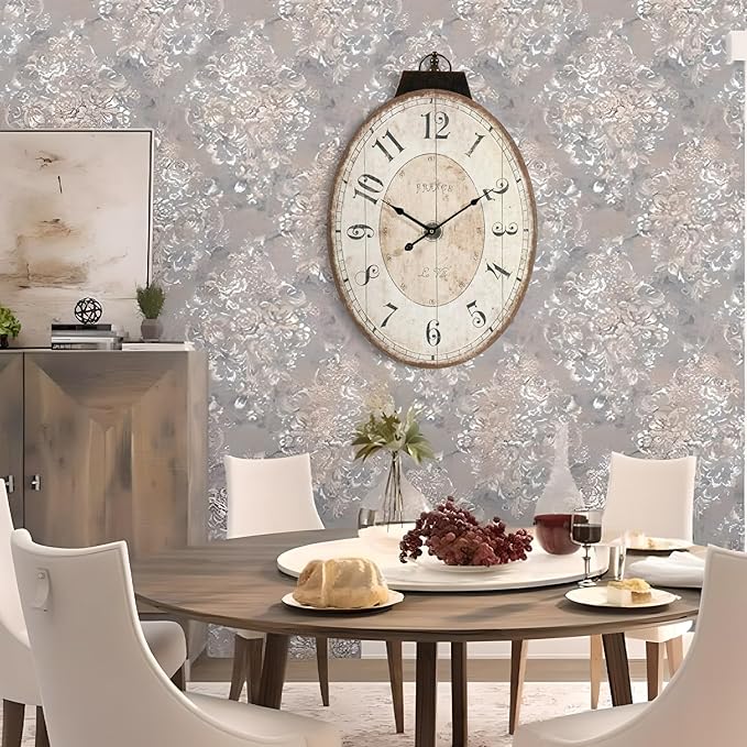 Reloj de Pared Oval Grande MODE HOME Estilo Francés Rustico Madera miniatura 8