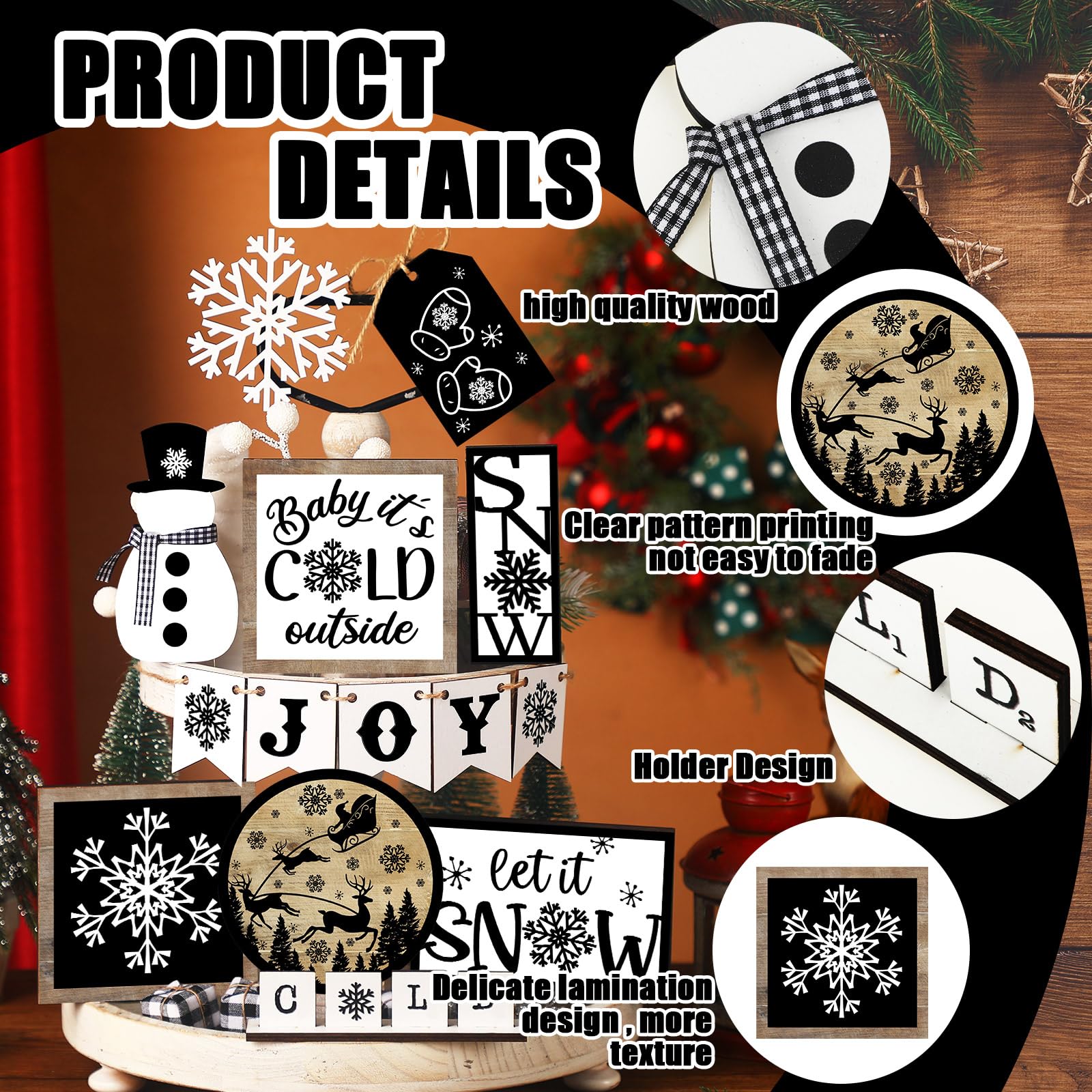 Winter-Tablett-Dekor-Set – Rustikale Holzschilder Mit Schneemann, Schneeflocken & Co.