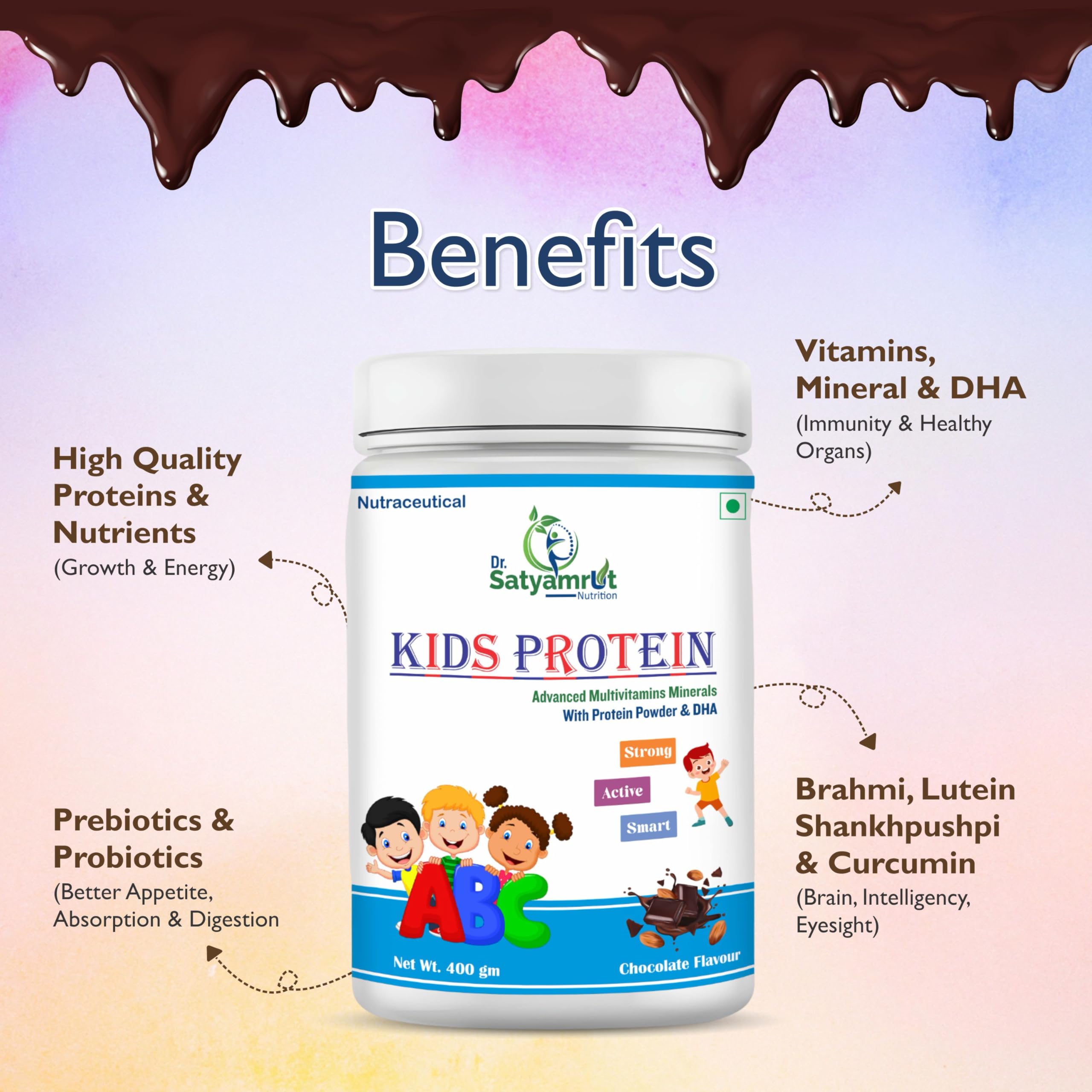 DR SATYAMRUT NUTRITIONAL Kids Protein Powder With DHA & Vitamin D for Growth & Strong Bones | Brain Development + Immunity For Growing Children | Delicious Chocolate Flavour | (400 gm) — Amazon image 8