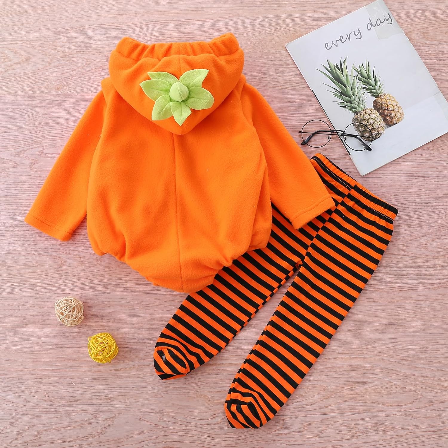 Toddler Baby Girl Boy Chick Duck Halloween Costumes Pumpkin Fuzzy Romper+Striped Leggings Cosplay Outfit Clothes - Image 3