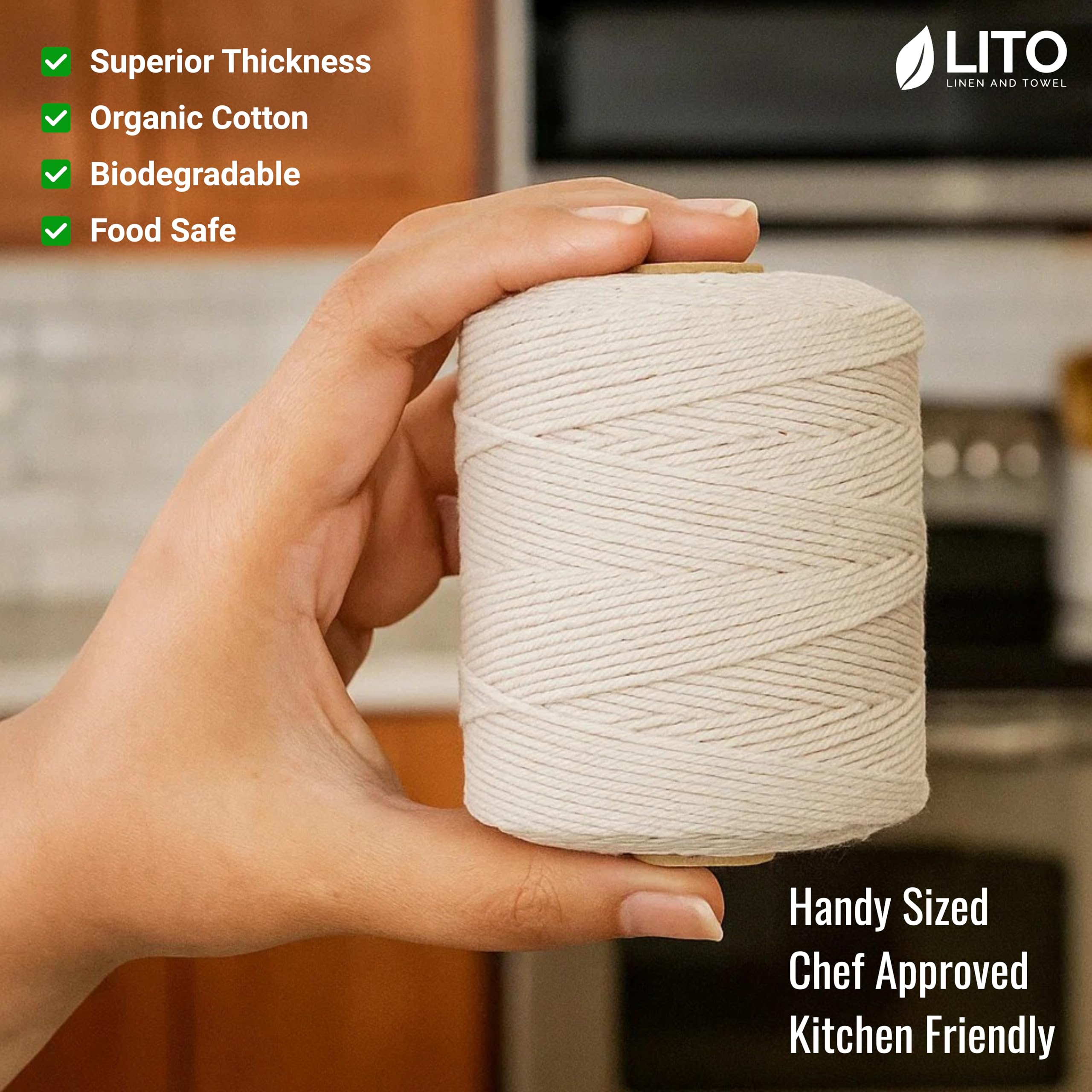 LITO LINEN AND TOWEL 100% Cotton Twine Macrame Thread | Natural Cotton String for Cooking, Baking, Wrapping, Crafts, DIY Garden Decor & Gift Packaging (Natural, 16PLY- 500 FEET- Pack of 2)