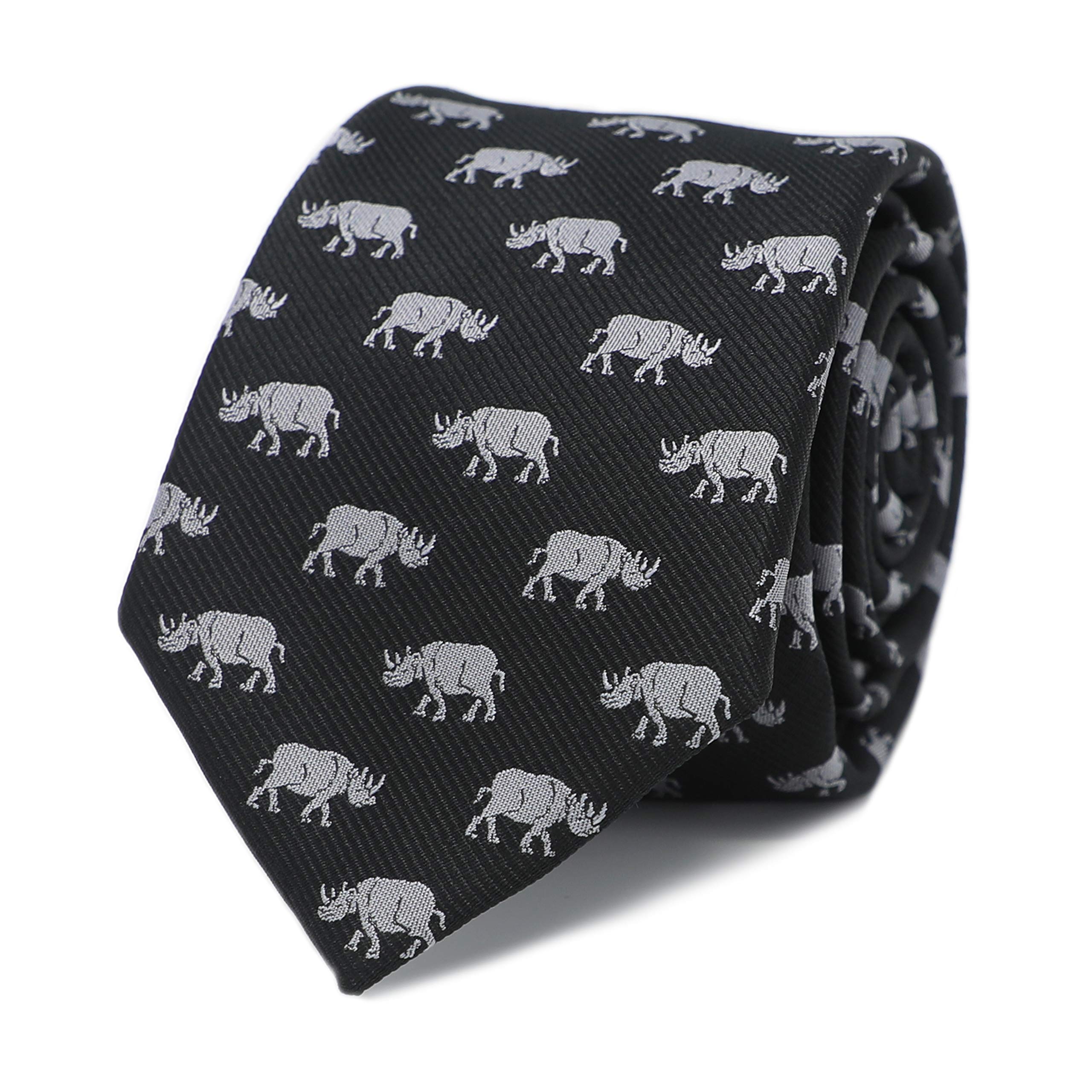 MENDEPOTRhinoceros Necktie With Box Microfiber Jacquard Rhino Pattern Men Wedding Suit Accessory Gift Tie