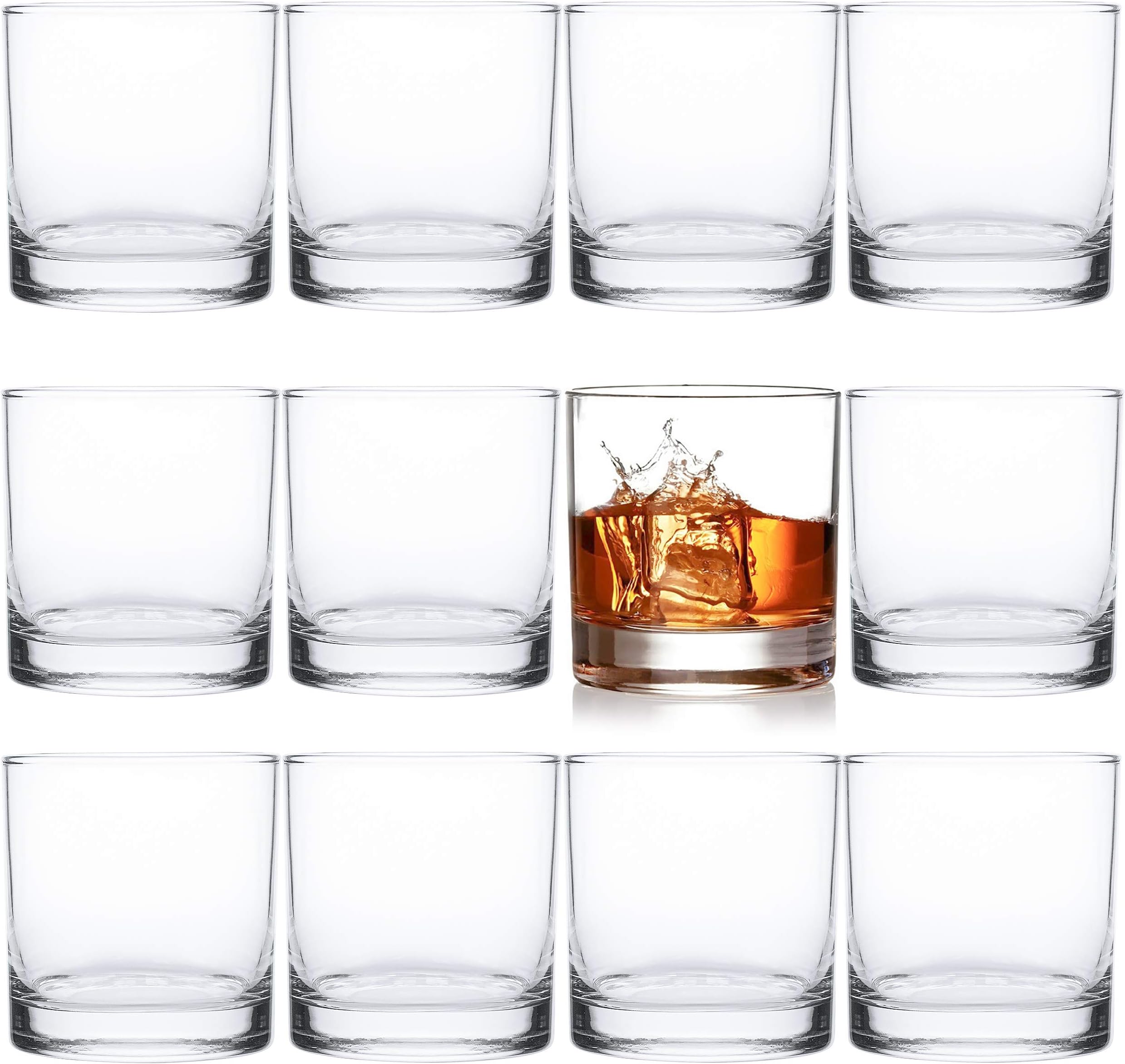 Kingrol 12 Pack 300ml Whiskey Glasses, Double Old Fashioned Old Fashioned Whiskey Glass, 10.5oz Lead Free Rocks Glasses Drinking Glasses for Scotch, Bourbon, Cocktails, Beverages, Water
