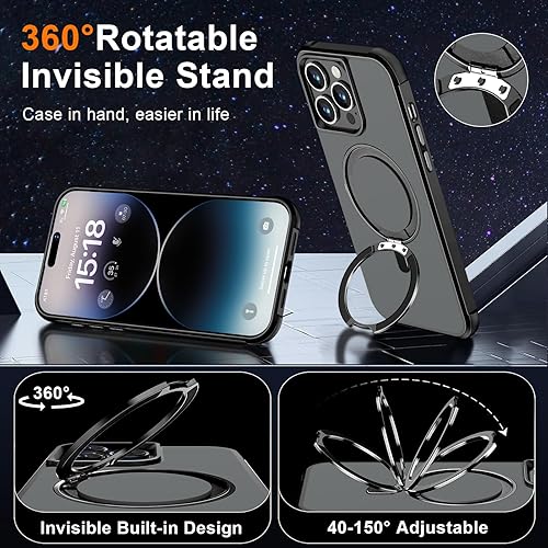 Miniatura 4 de Funda con anillo giratorio de 360 para iPhone 14 Pro Max, soporte invisible y soporte de anillo, compatible con MagSafe, protección militar contra