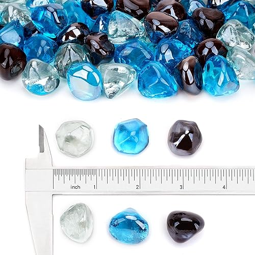 Miniatura 2 de Stanbroil Diamantes de vidrio de fuego mezclados de 10 libras, vidrio de fuego de 12 pulgada mezclado con azul caribeño, hielo de cristal, brillo