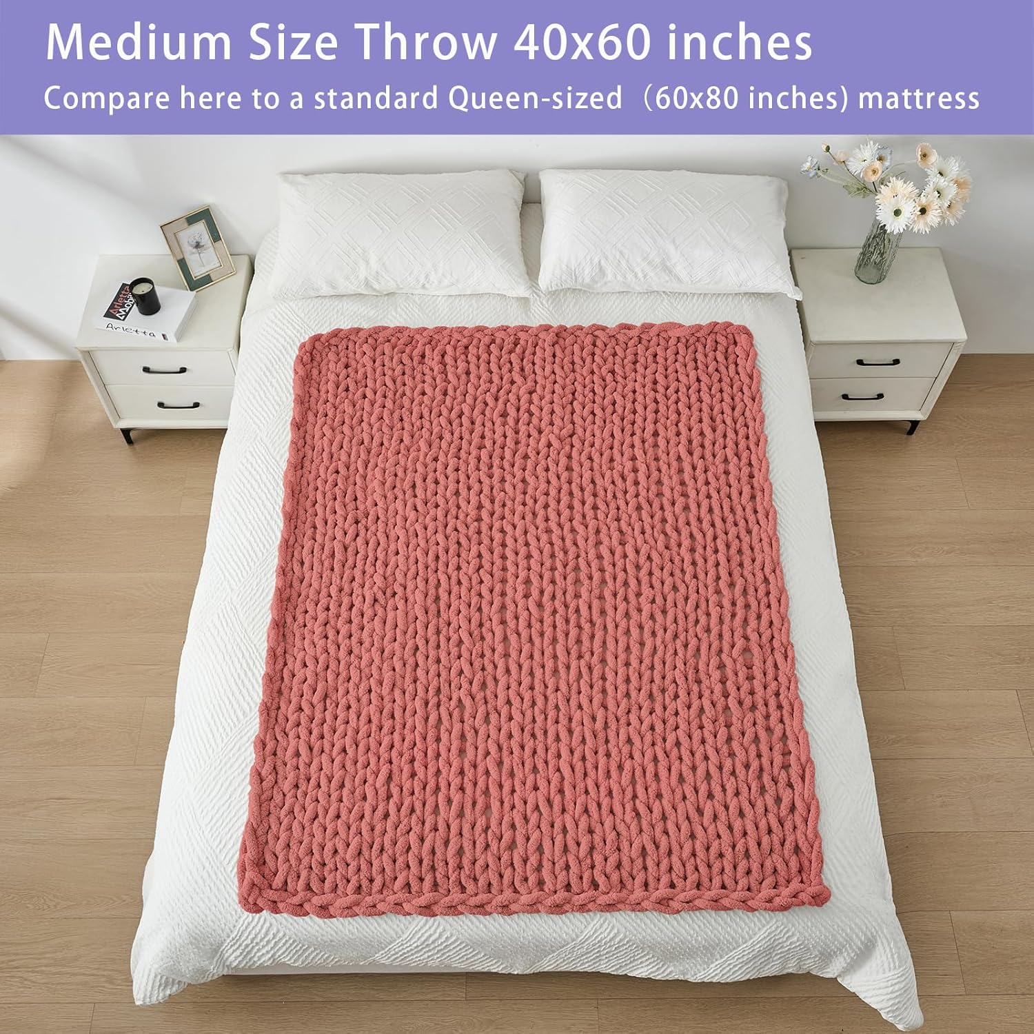 Bigacogo Chunky Knit Throw Blanket for Couch, 40x60 inches, 100% Hand Knitted with Thick Jumbo Chenille Yarn, Cozy Soft Large Rope Knot Cable Crochet Blankets for Sofa Bed Living Room, Antique Red - Image 5