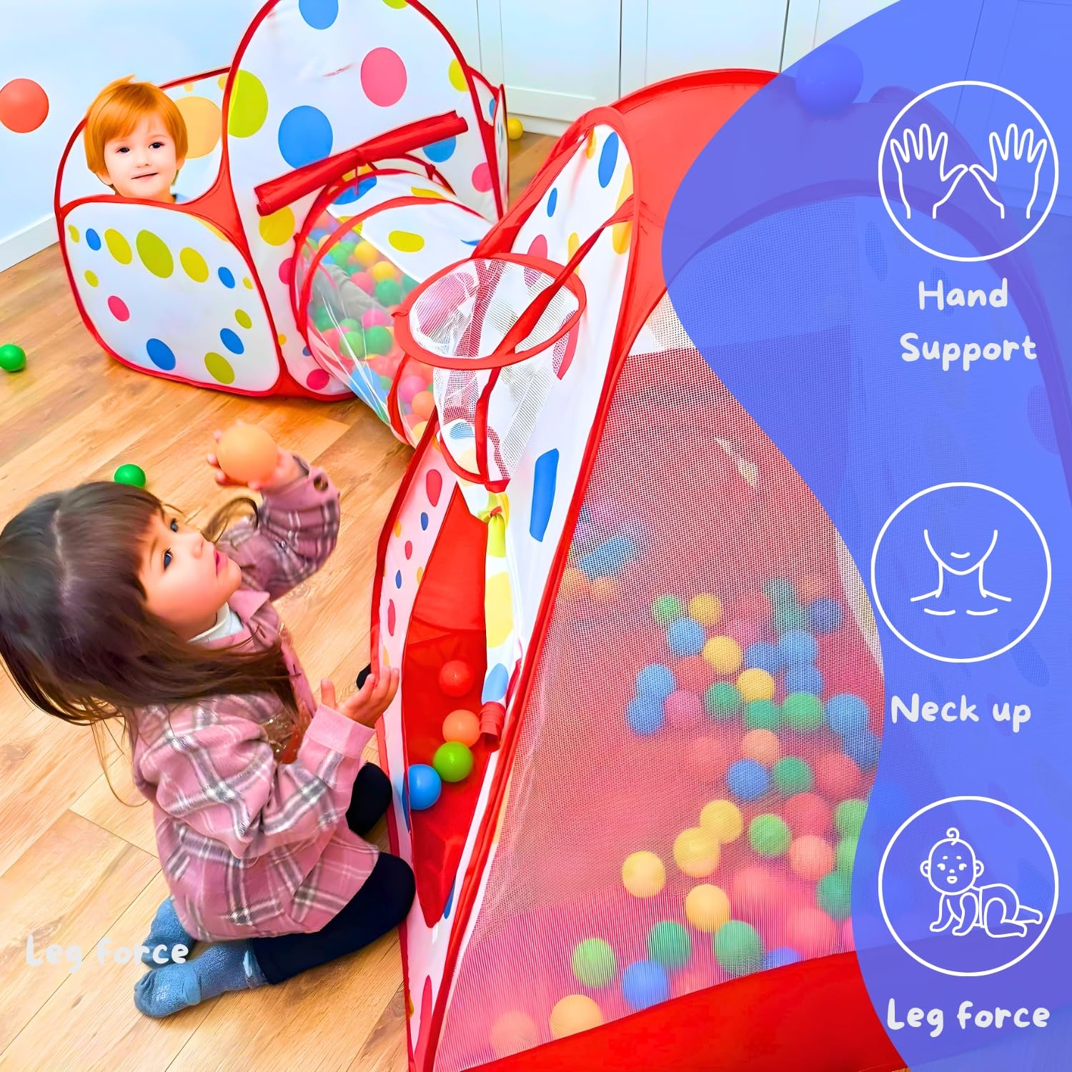 3 in 1 Pop Up di Tenda e Tunnel da Gioco Bambini : Tenda Giocattolo : Tunnel Bambino : Ball Pool per Bambini e Bambine : 2 Canestro da Baket B : Palline Non Incluse