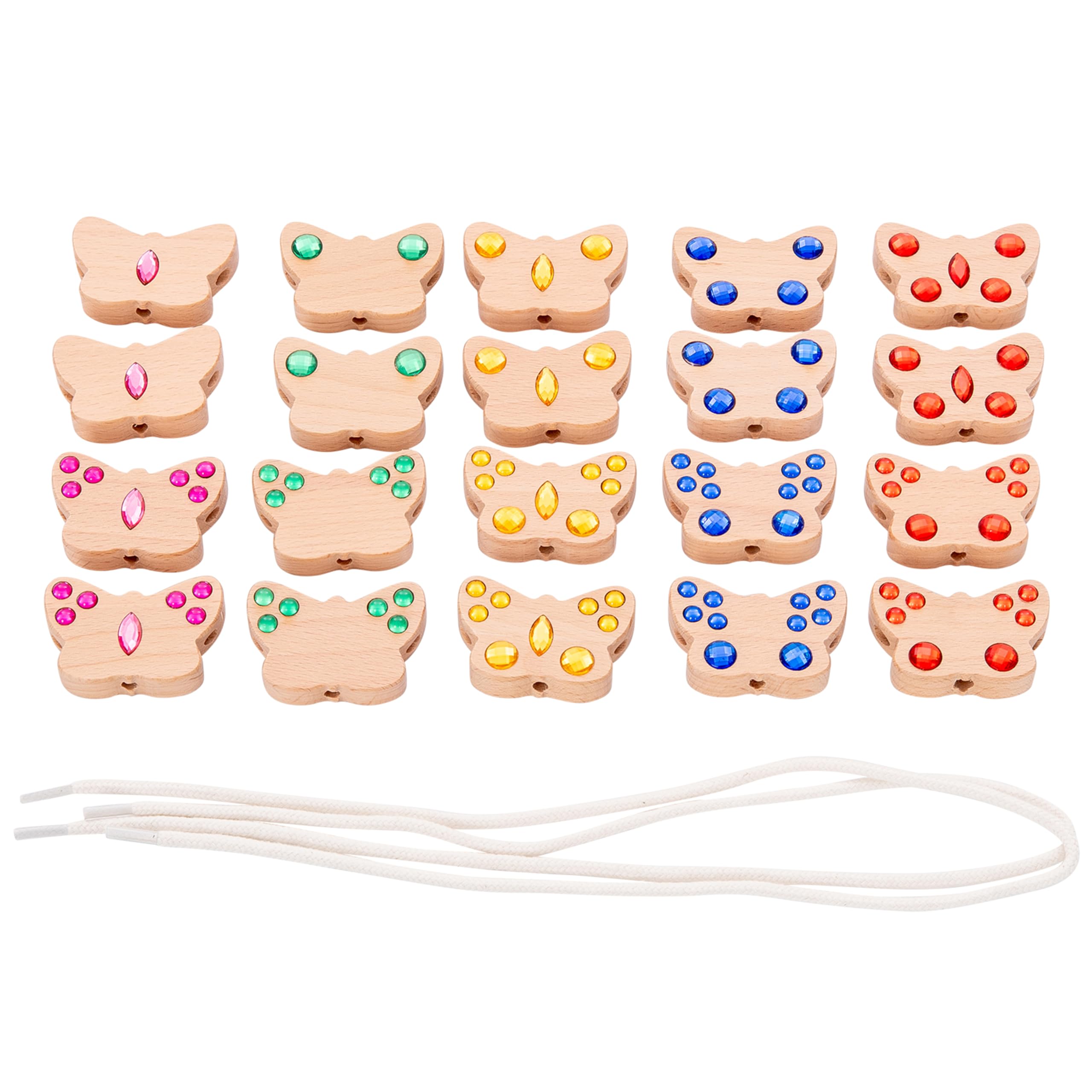 tickit Butterfly Lacing Jewels – FSC® Wooden Number Threading Cards – Fine Motor Counting Toy with Jewels and Laces for Early Maths and Creative Play