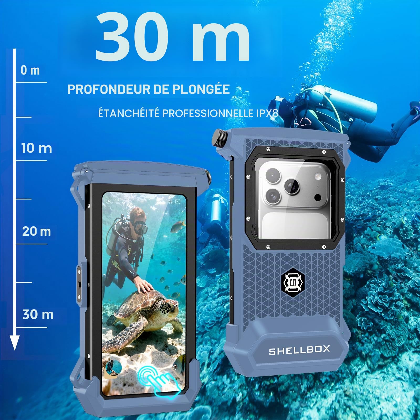 Étui de téléphone de plongée de 30 m, boîtier sous-marin à écran tactile complet pour iPhone 17/16/15/14/13/12 Pro Max et Samsung Galaxy S24/S23/S22/S21, IPX8 Étui étanche pour photo/vidéo (Gen 5