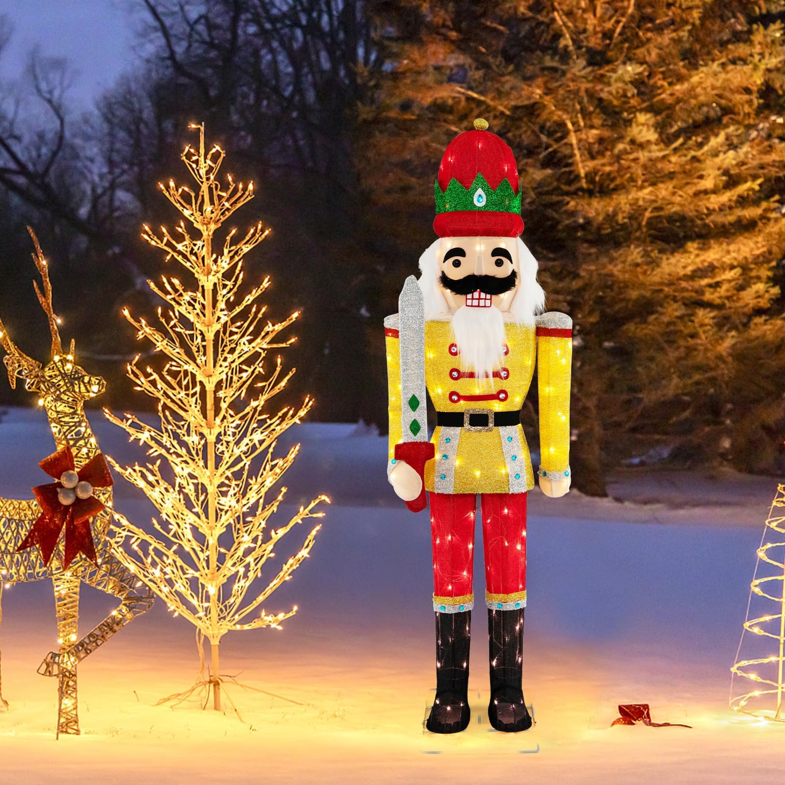 COSTWAY Weihnachten Nussknacker Figur groß, beleuchtete Weihnachtsdeko XXL, 166 cm Weihnachtsfigur mit LED-Lichtern, Weihnachtsdekoration, Weihnachtsbeleuchtung für außen und innen